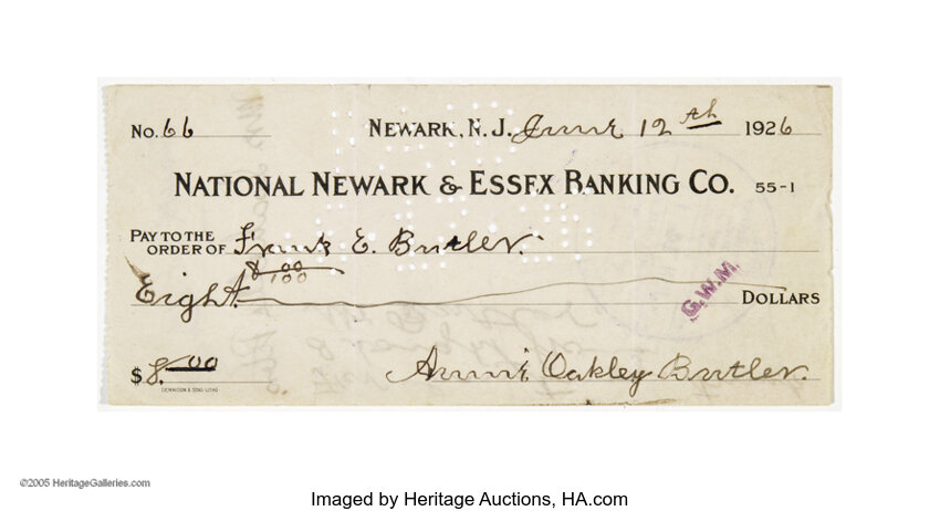 Annie Oakley 1926 Signed Check to Husband Frank Bulter... | Lot #25420 |  Heritage Auctions