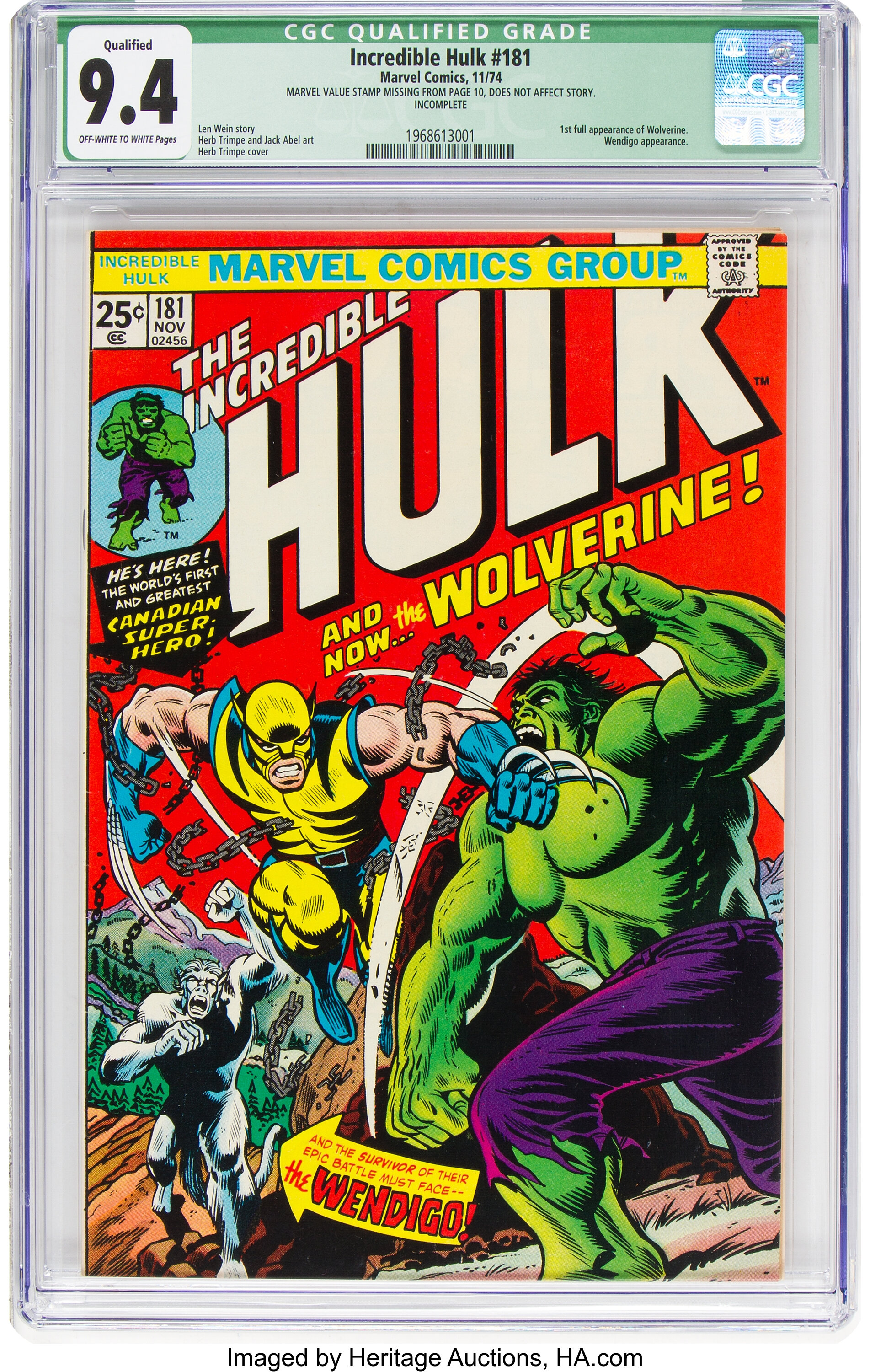 The Incredible Hulk #181 (Marvel, 1974) CGC Qualified NM 9.4 | Lot ...