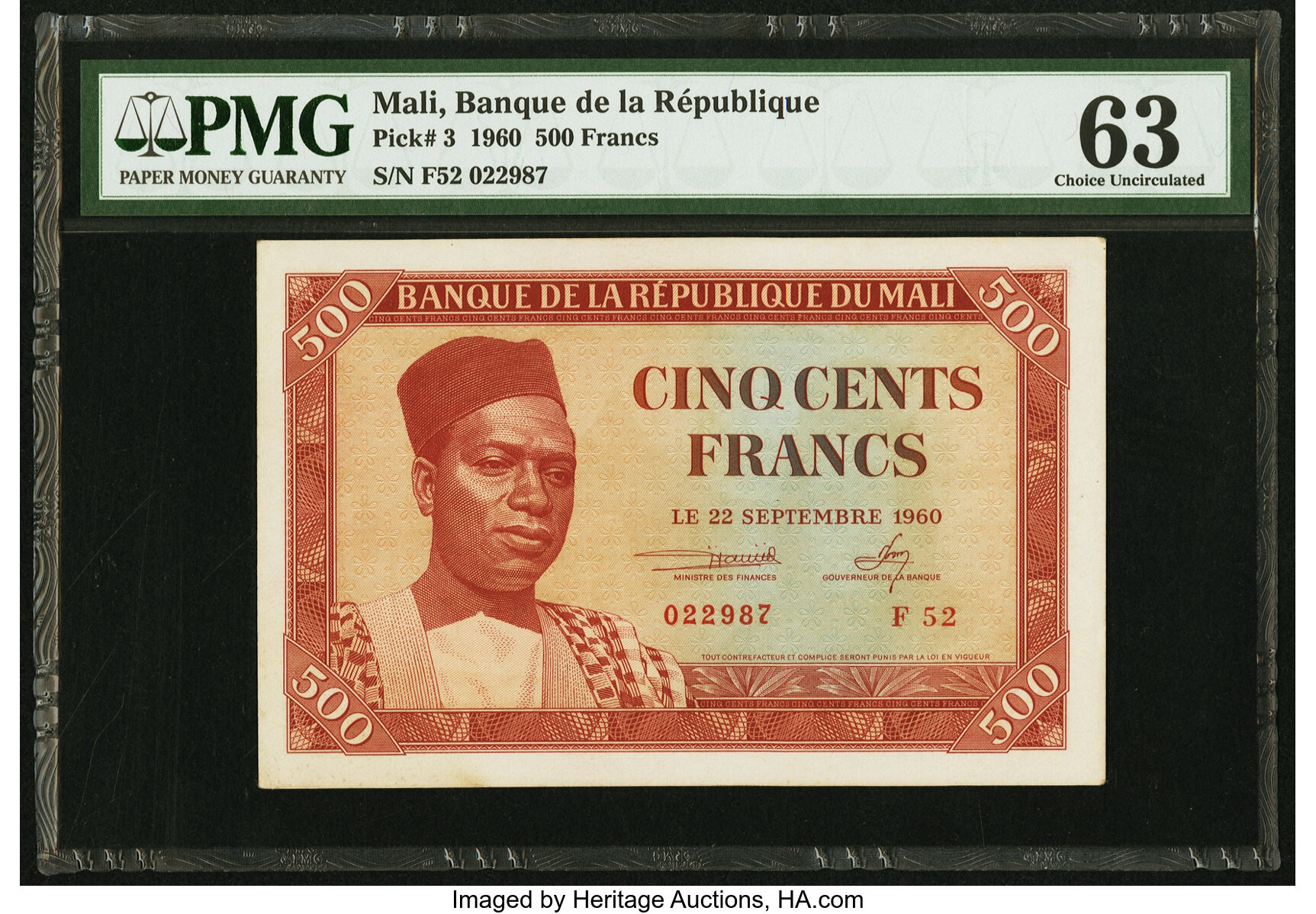 Mali Banque de la Republique du Mali 500 Francs 22.9.1960 Pick 3