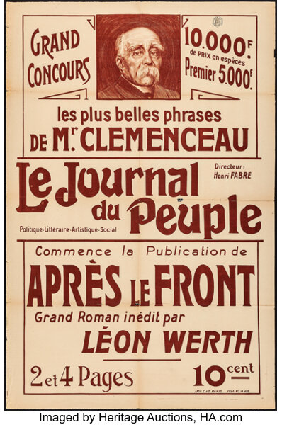 Le Journal Du Peuple C 1920s Folded Fine French Moyenne