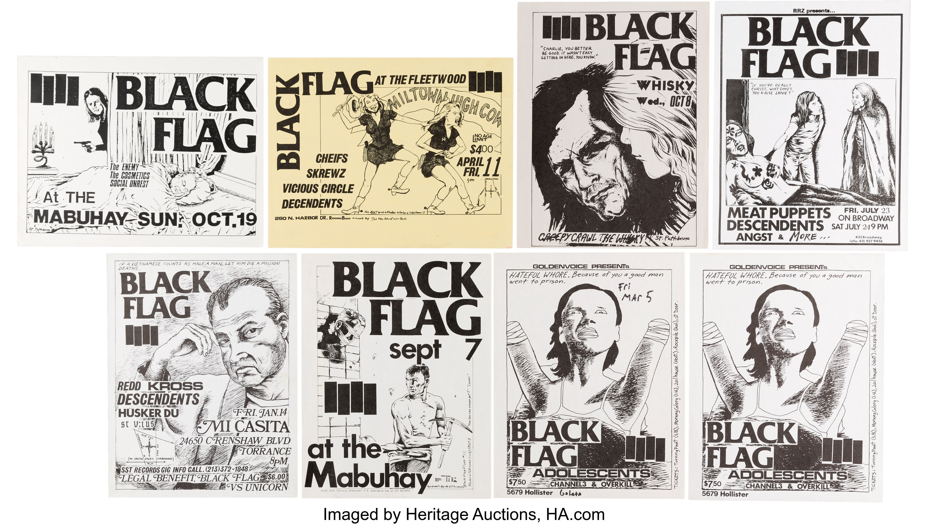 Black Flag Group Of Original Handbills (circa Late 1970s-1980s 