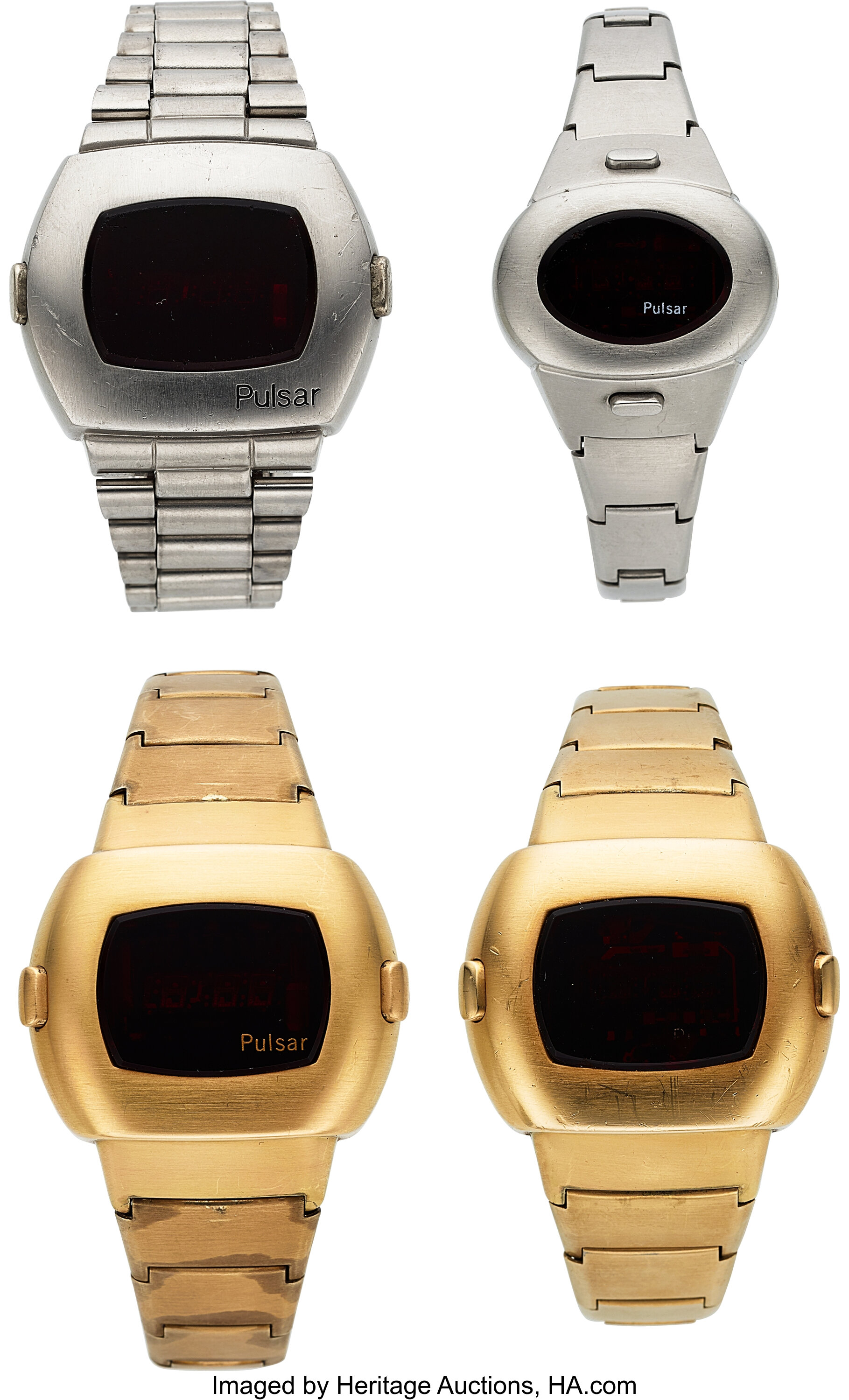Four Pulsar Time Computer LED watches, 14K Yellow Gold Filled and | Lot ...
