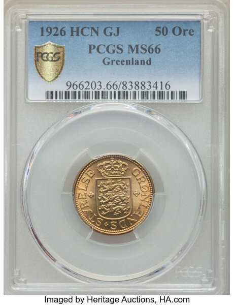 Greenland Danish Colony 50 Ore 1926 H Hcn Gj Ms66 Pcgs Lot Heritage Auctions