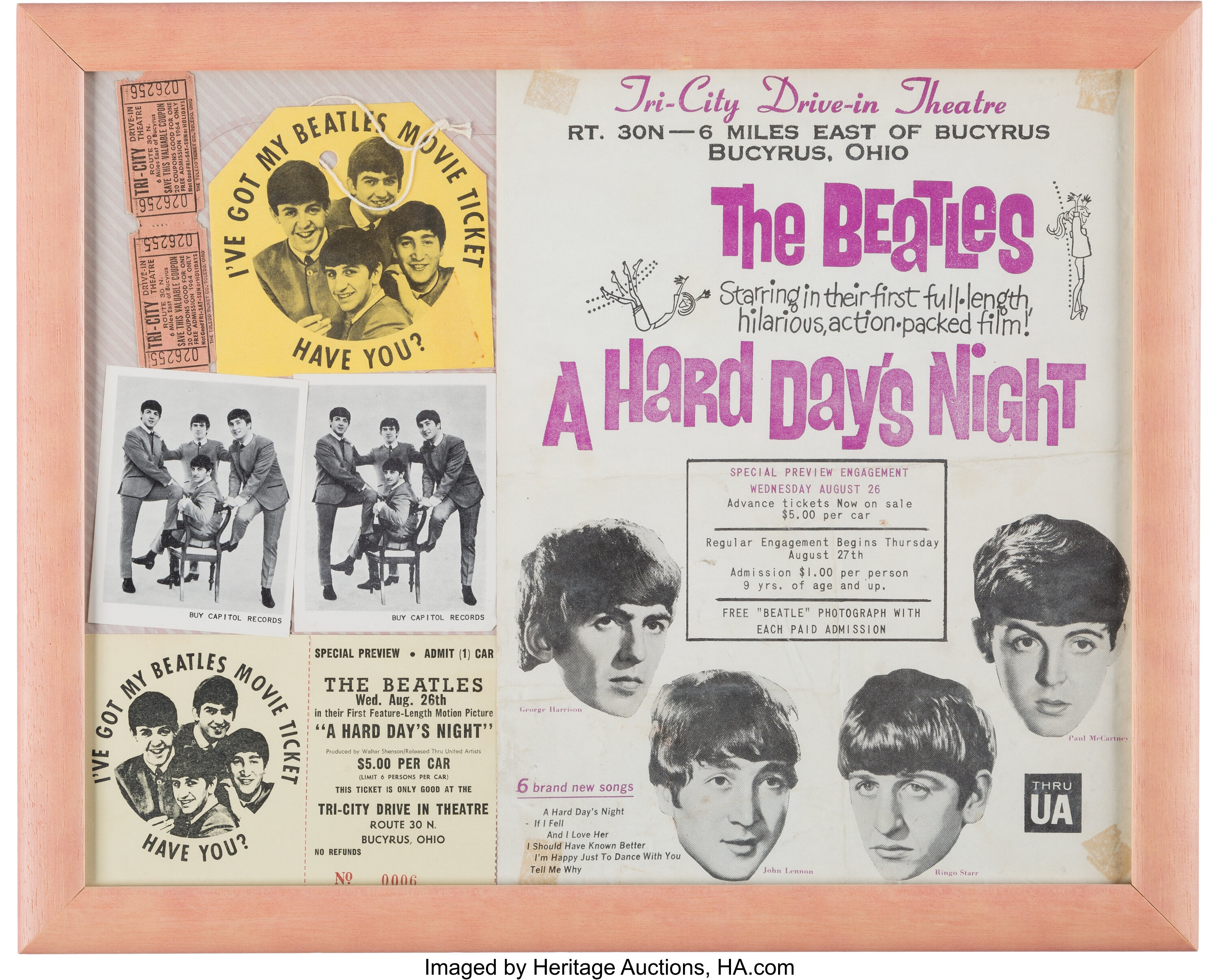 Beatles A Hard Days Night Framed Display United Artists Lot 89694 Heritage Auctions 