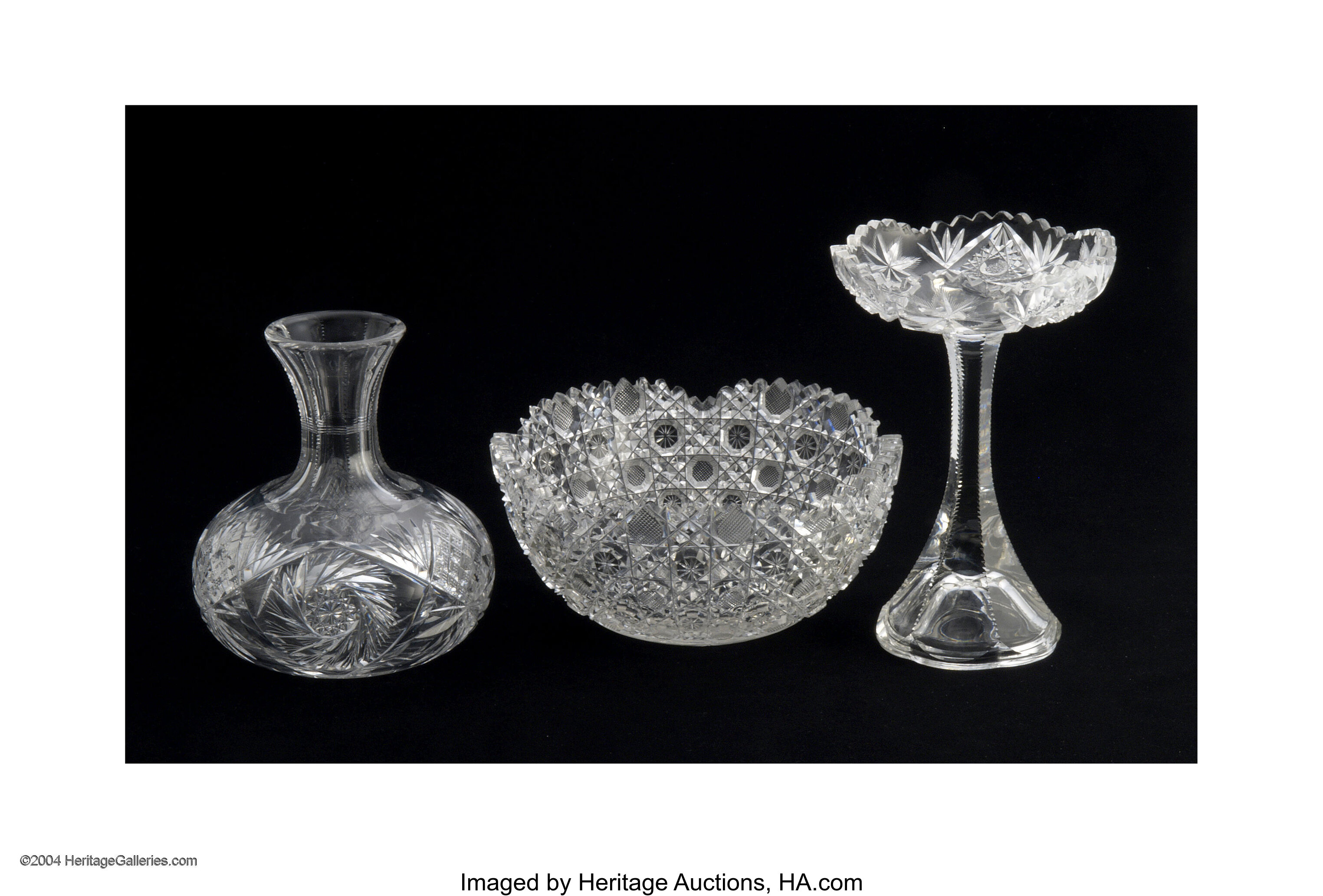 Three American Brilliant Cut Glass Items C 1900 A Tall Compote