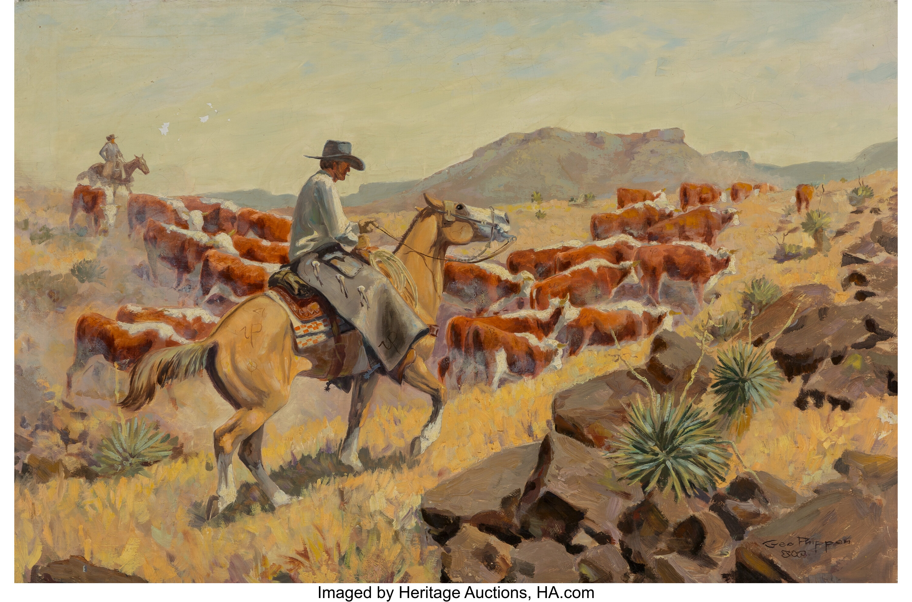 George Phippen American 1915 1966 The Cattle Drive Oil On