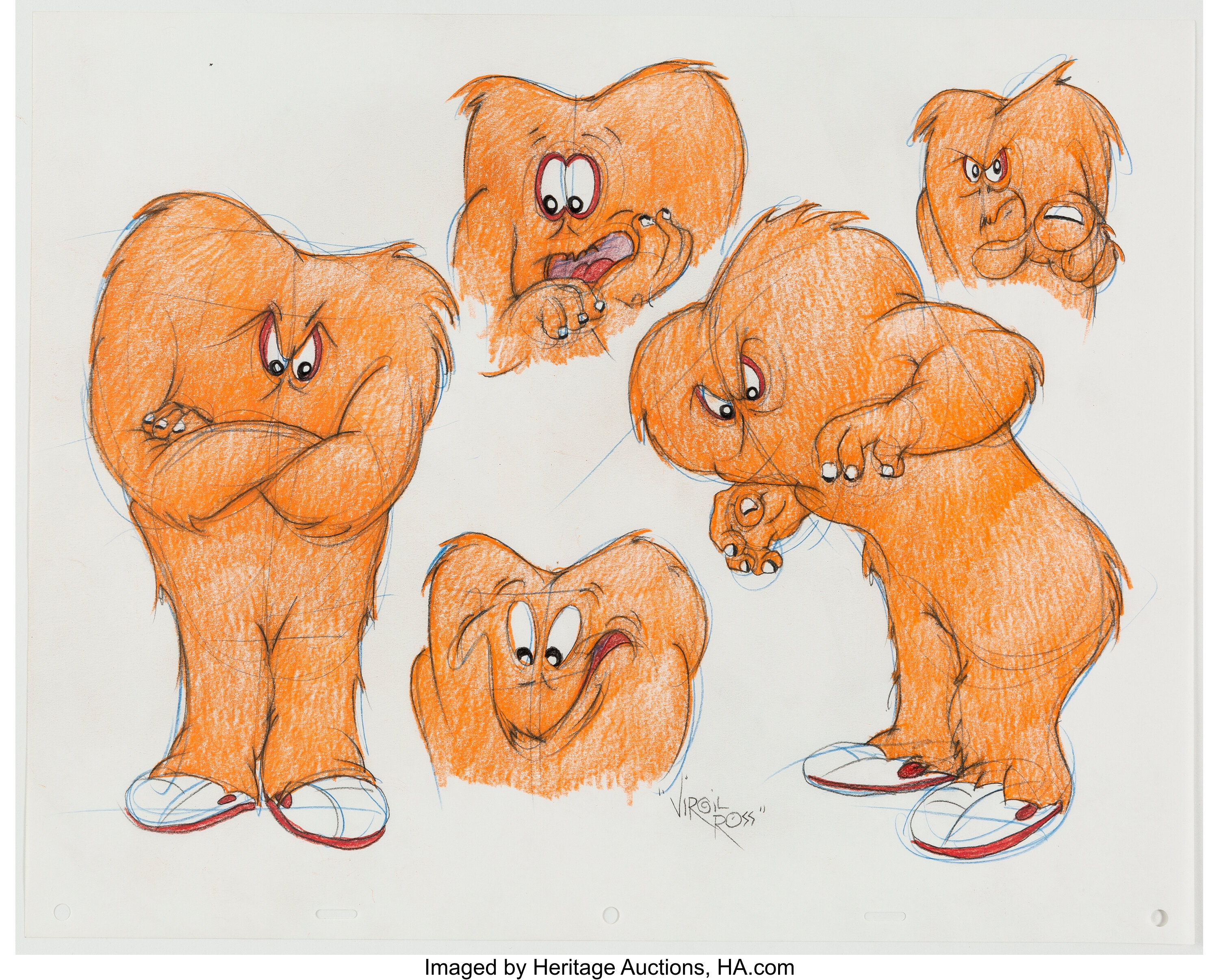 Original Warner Brothers Virgil Ross Model Sheet Animation Drawing