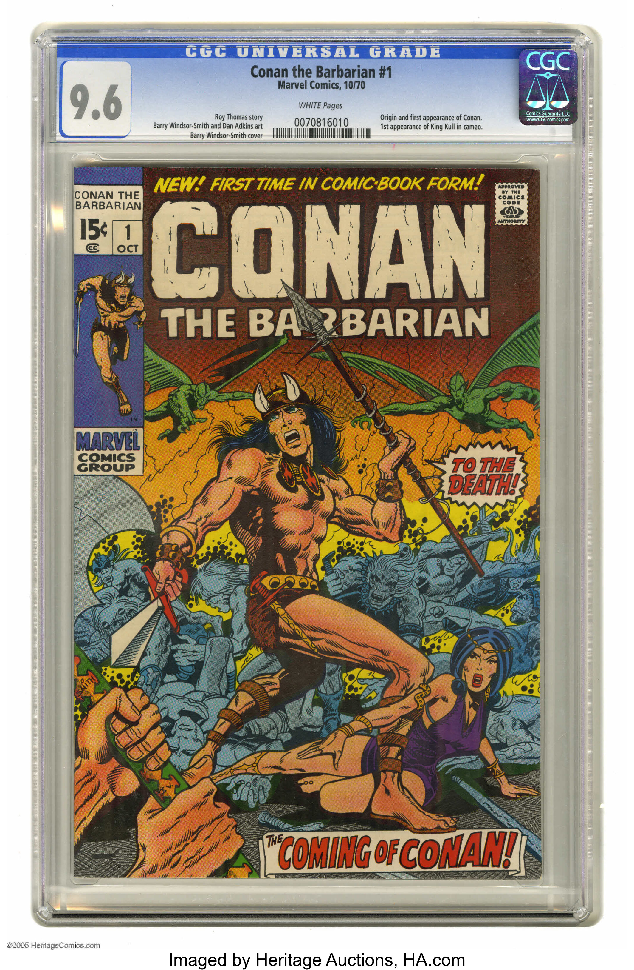 Conan The Barbarian 1 Marvel 1970 Cgc Nm 9 6 White Pages Lot 17083 Heritage Auctions