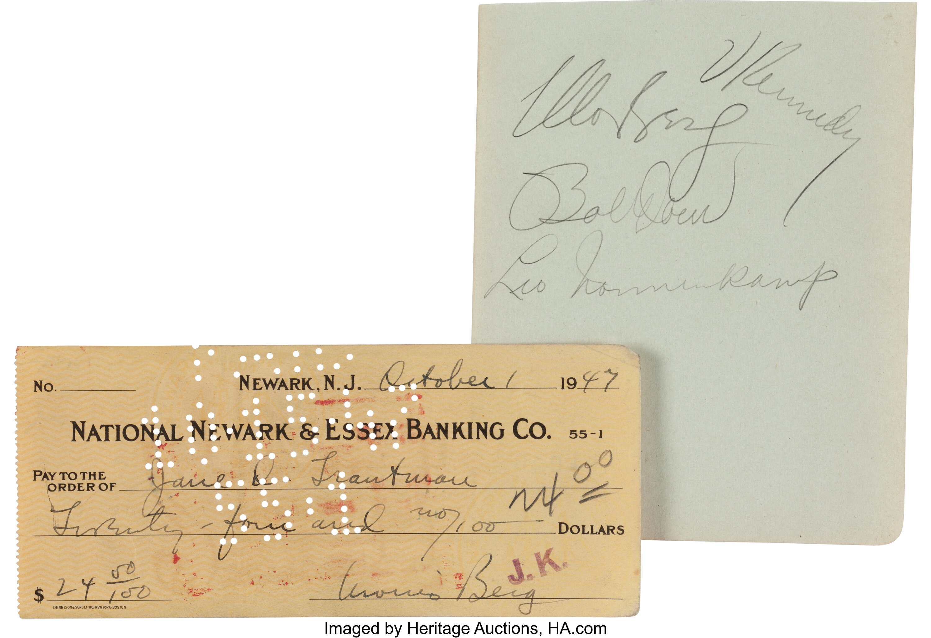 1940's Moe Berg Signed Autographs Lot of 2.... Baseball | Lot #57191 ...