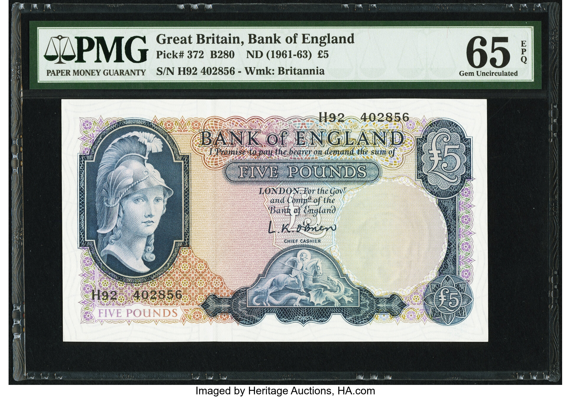 Great Britain Bank of England 5 Pounds ND (1961-63) Pick 372 PMG