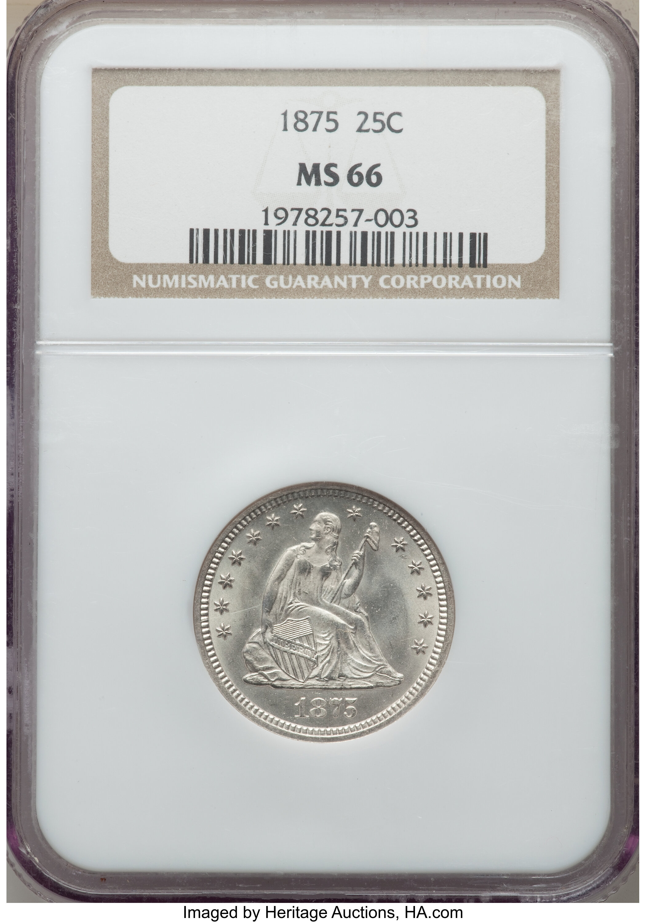 1875 25c Ms66 Ngc. Seated Quarters 