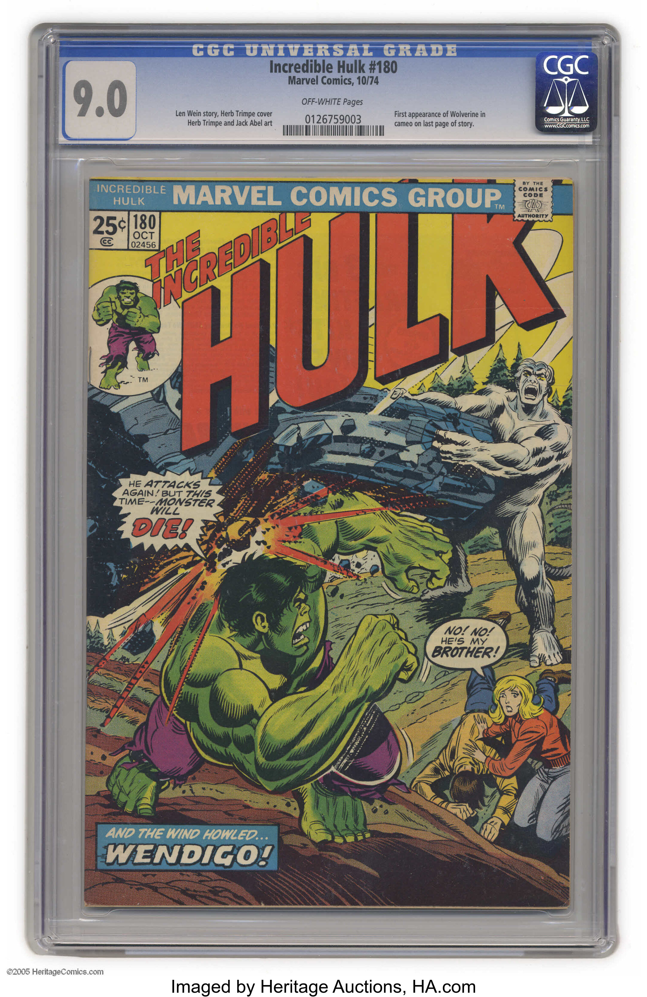 The Incredible Hulk #180 (Marvel, 1974) CGC VF/NM 9.0. Wolverine