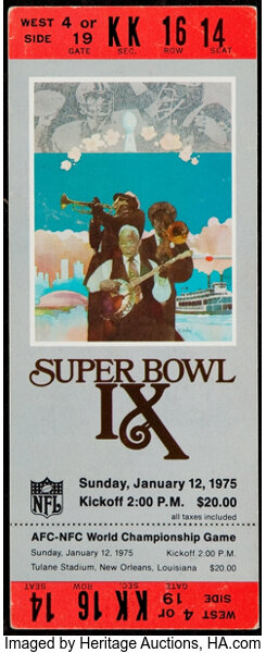 Vintage Illinois State Lottery Ticket, Super Bowl football theme, issued  1975