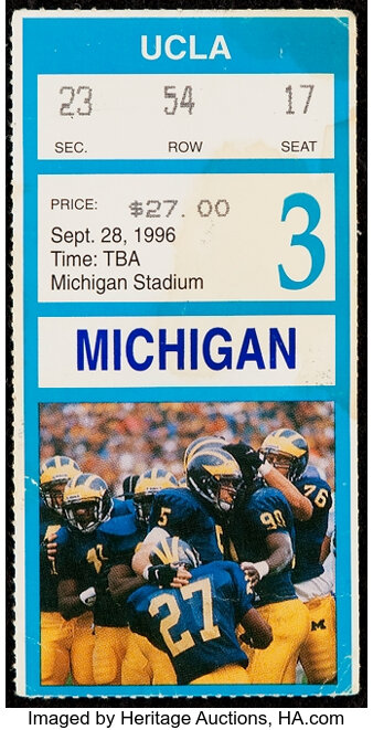 1996 Michigan vs. UCLA Ticket Stub - Tom Brady Collegiate Debut., Lot  #42142