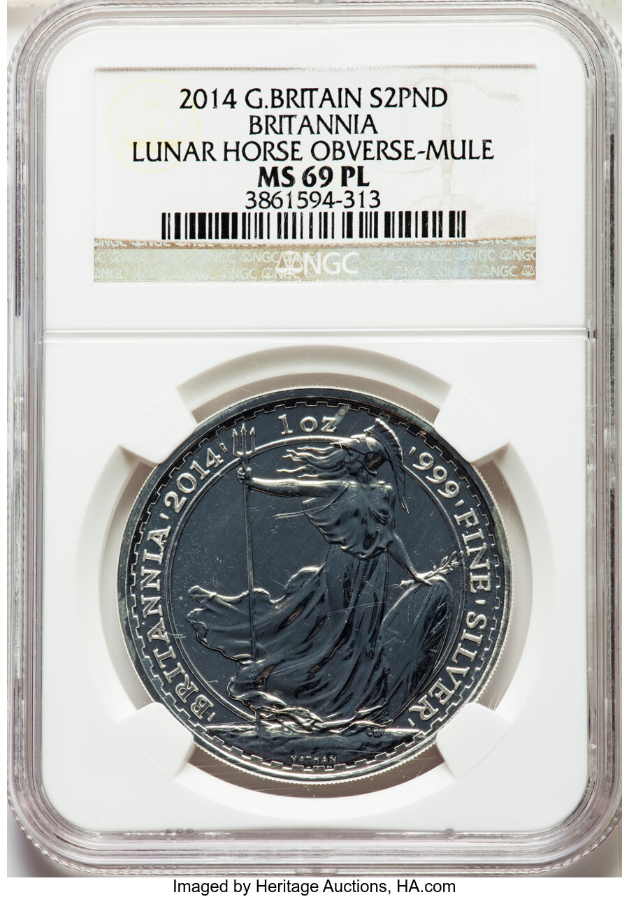 2014 G.BRITAIN BRITANNIA LUNAR HORSE OBVERSE-MULE | Coin Auction