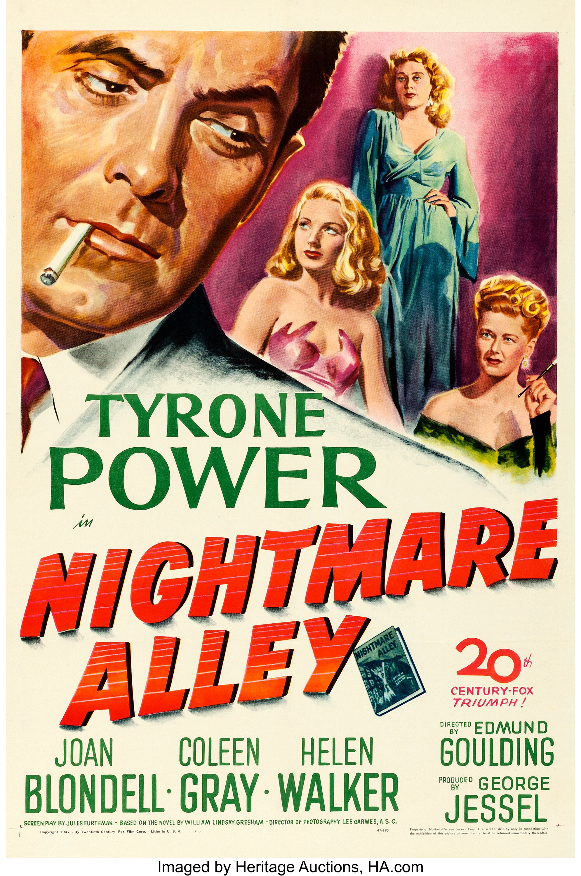 Nightmare Alley (20th Century Fox, 1947). Very Fine+ on Linen. One ...