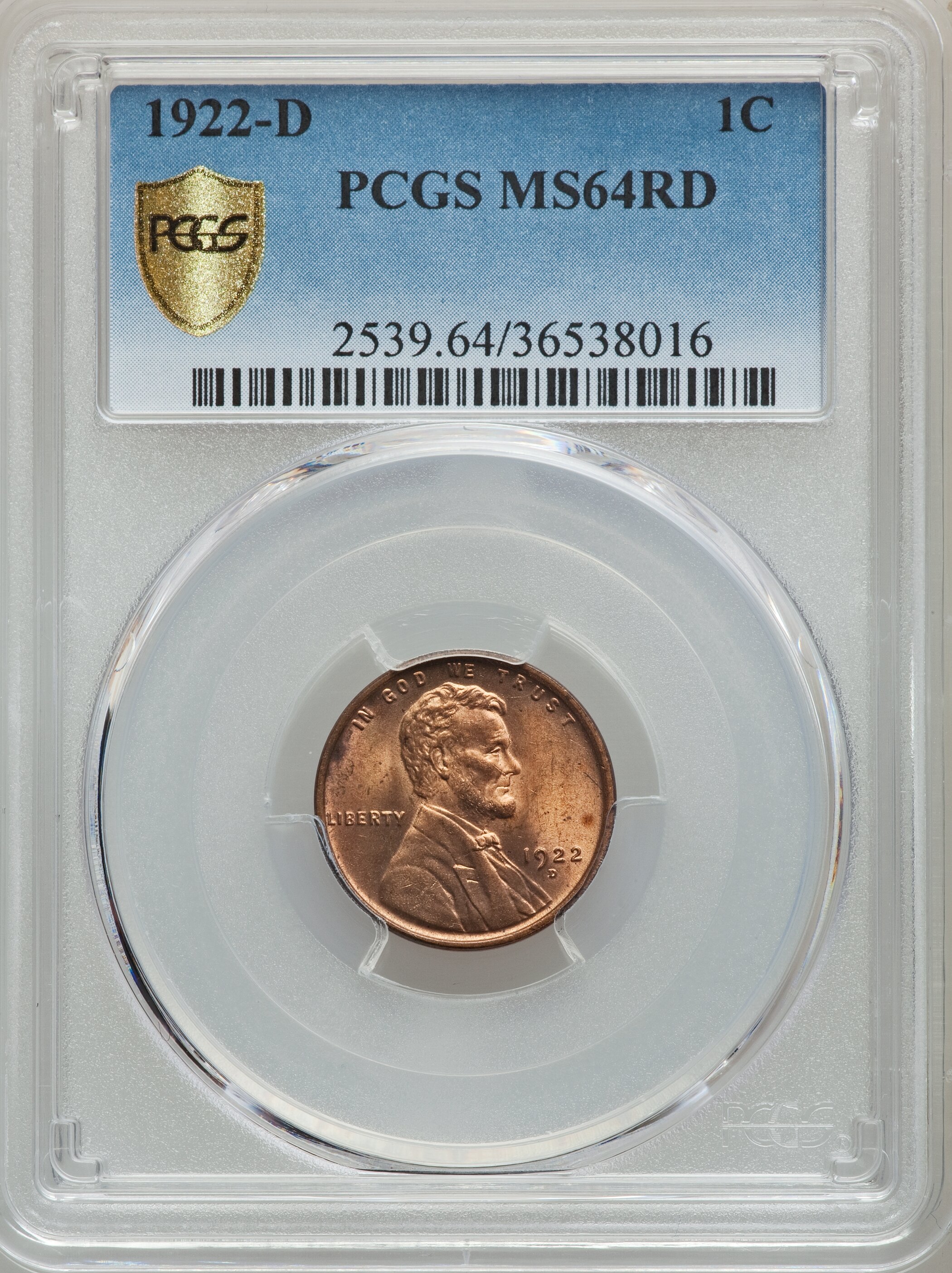 1922-D 1C MS64 Red PCGS Gold Shield. PCGS Population: (273/114). | Lot ...