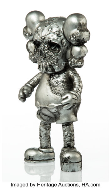 KAWS X Pushead. Companion (Silver), 2005. Painted cast vinyl