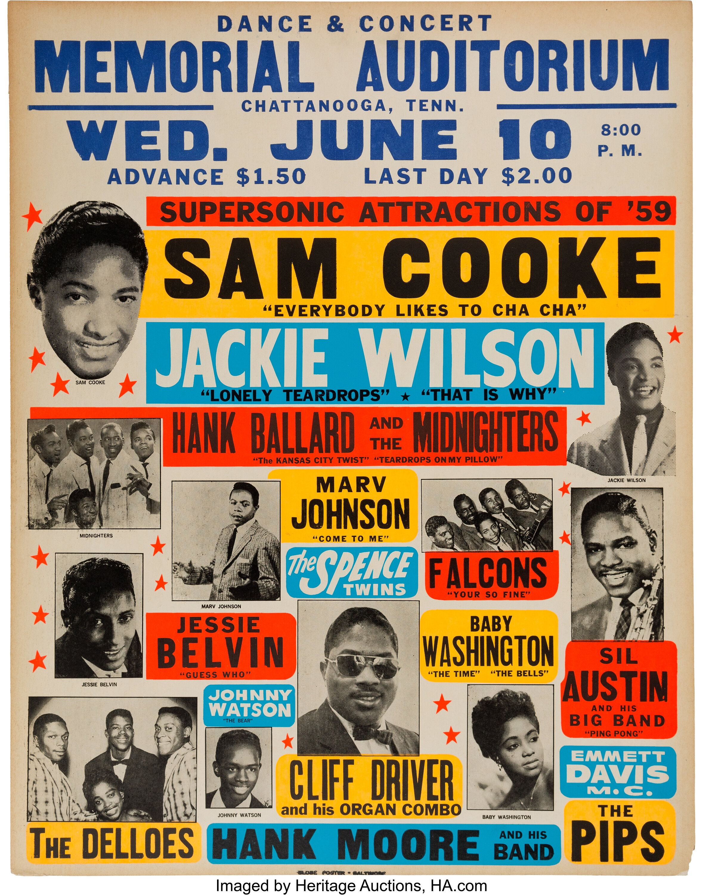 Sam Cooke/Jackie Wilson Memorial Auditorium Concert Poster (1959 ...