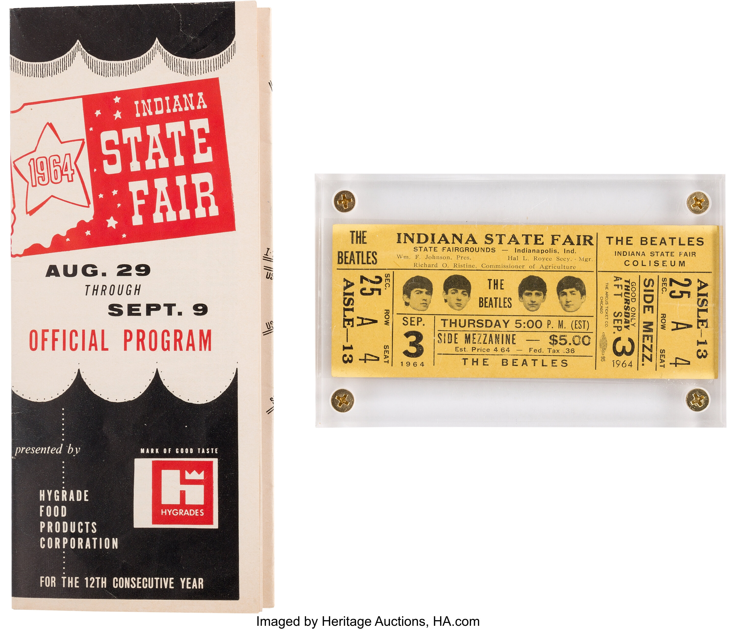 Beatles Indiana State Fair Concert Unused Ticket and Indiana State