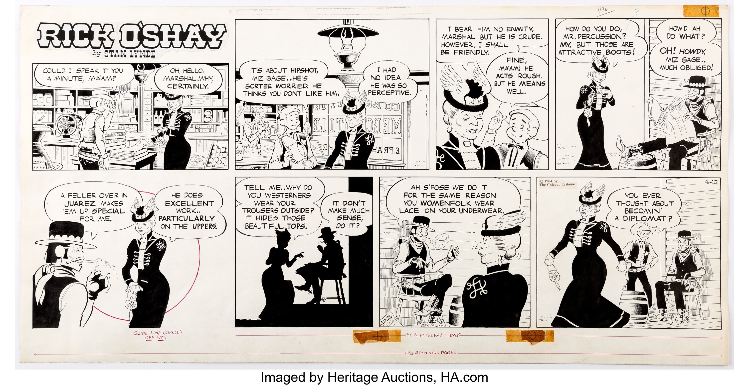 Stan Lynde Rick O'Shay Sunday Comic Strip Original Art dated