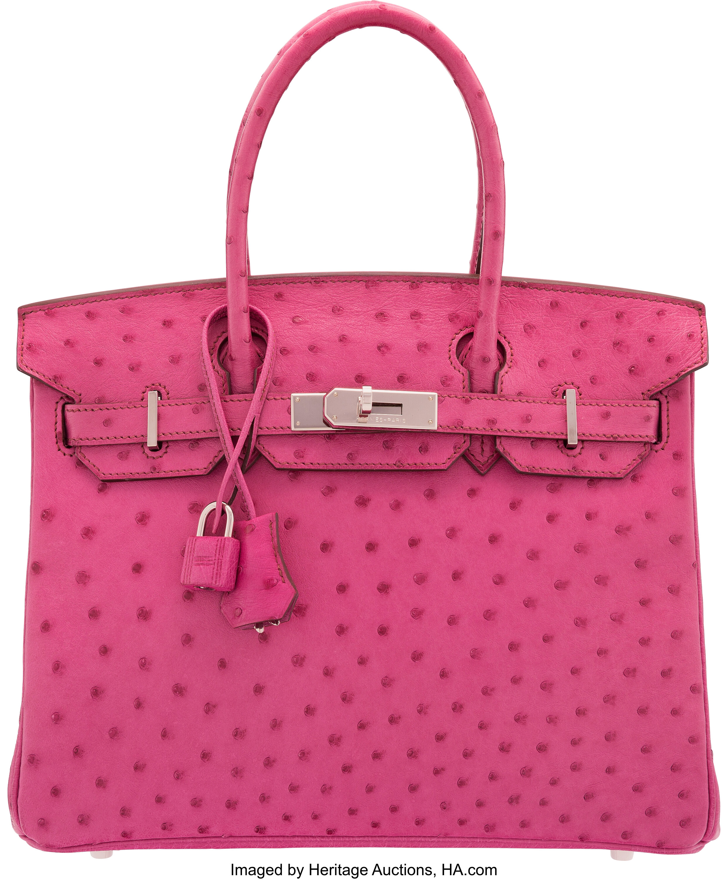 Hermes Birkin 25 Fuchsia Ostrich Bag Palladium Hardware For Sale