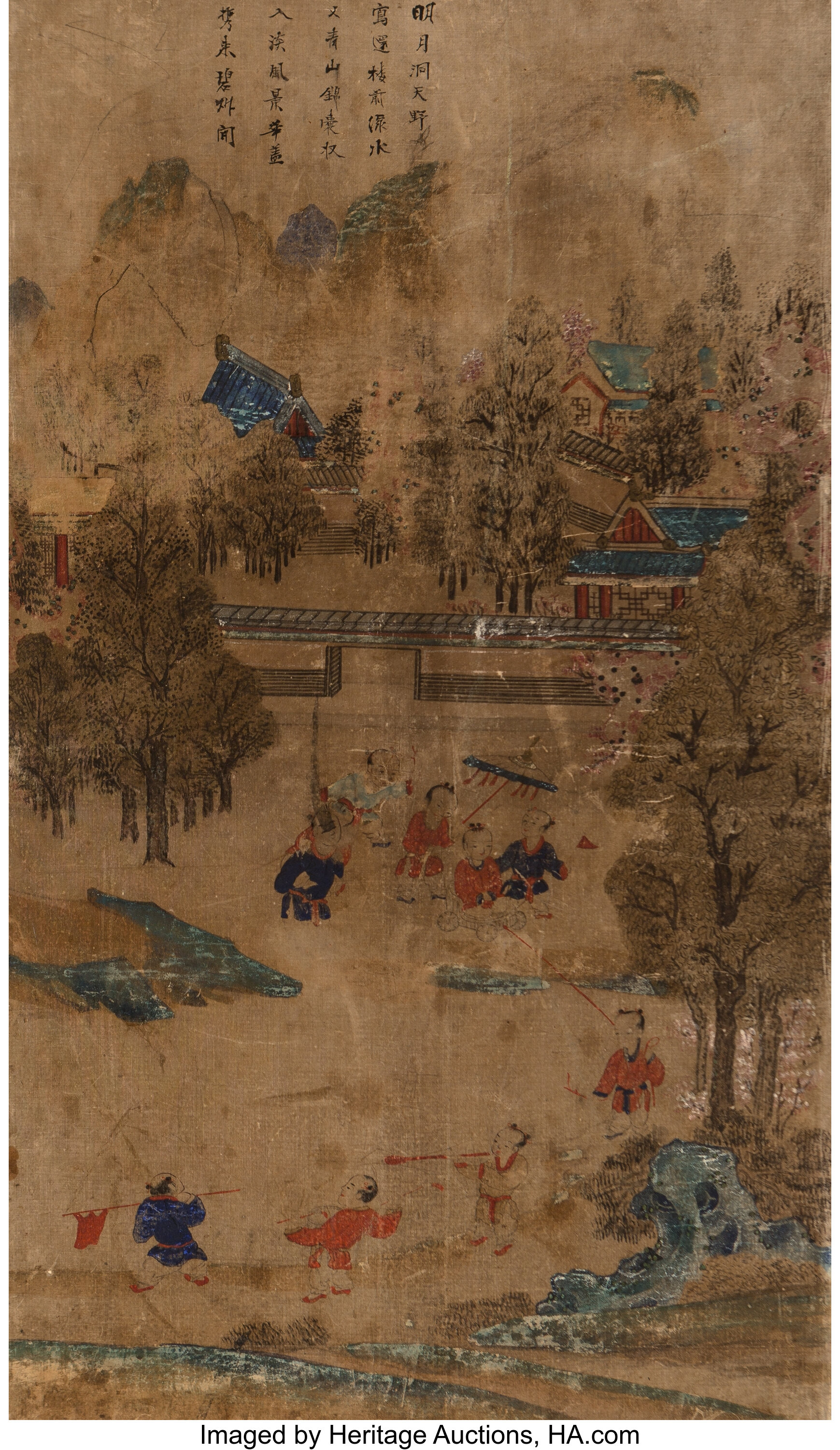 Eight Painted Korean Screen Panels Depicting Boys At Play Joseon Lot Heritage Auctions