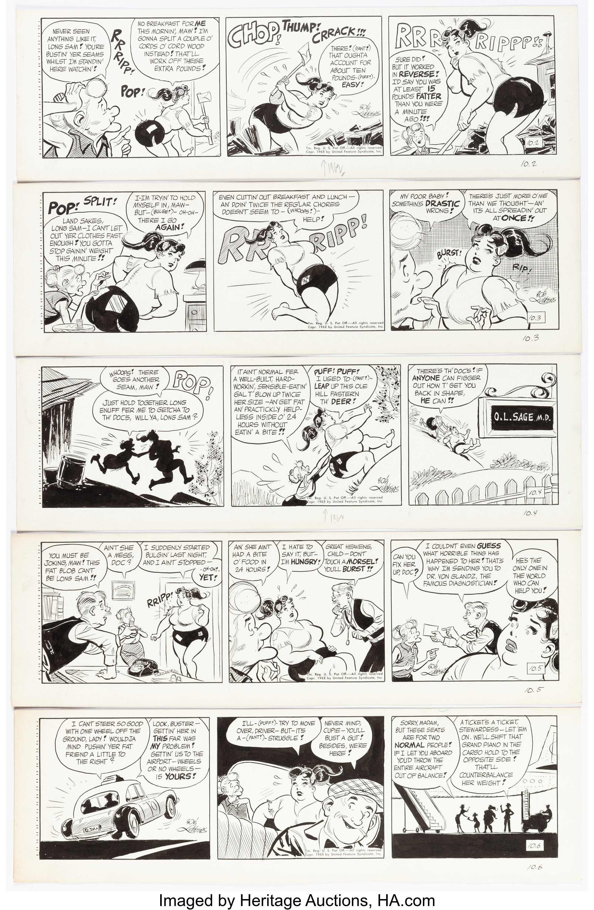 Bob Lubbers Long Sam Daily Comic Strip Original Art Group of 5 | Lot ...