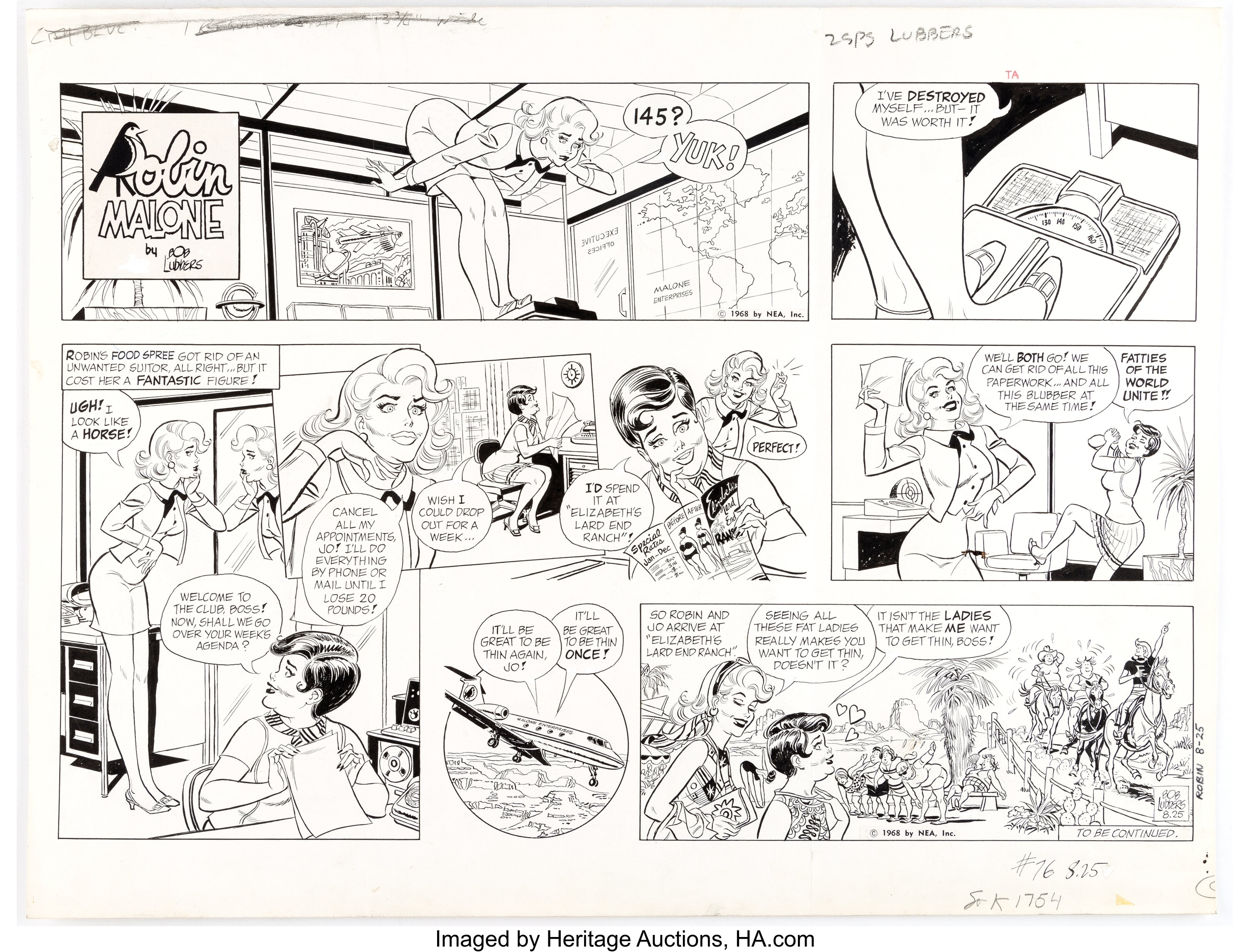 Bob Lubbers Robin Malone Sunday Comic Strip Original Art dated | Lot ...