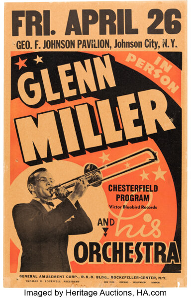 Glenn Miller Geo. F. Johnson Pavilion Concert Poster (1940). Very