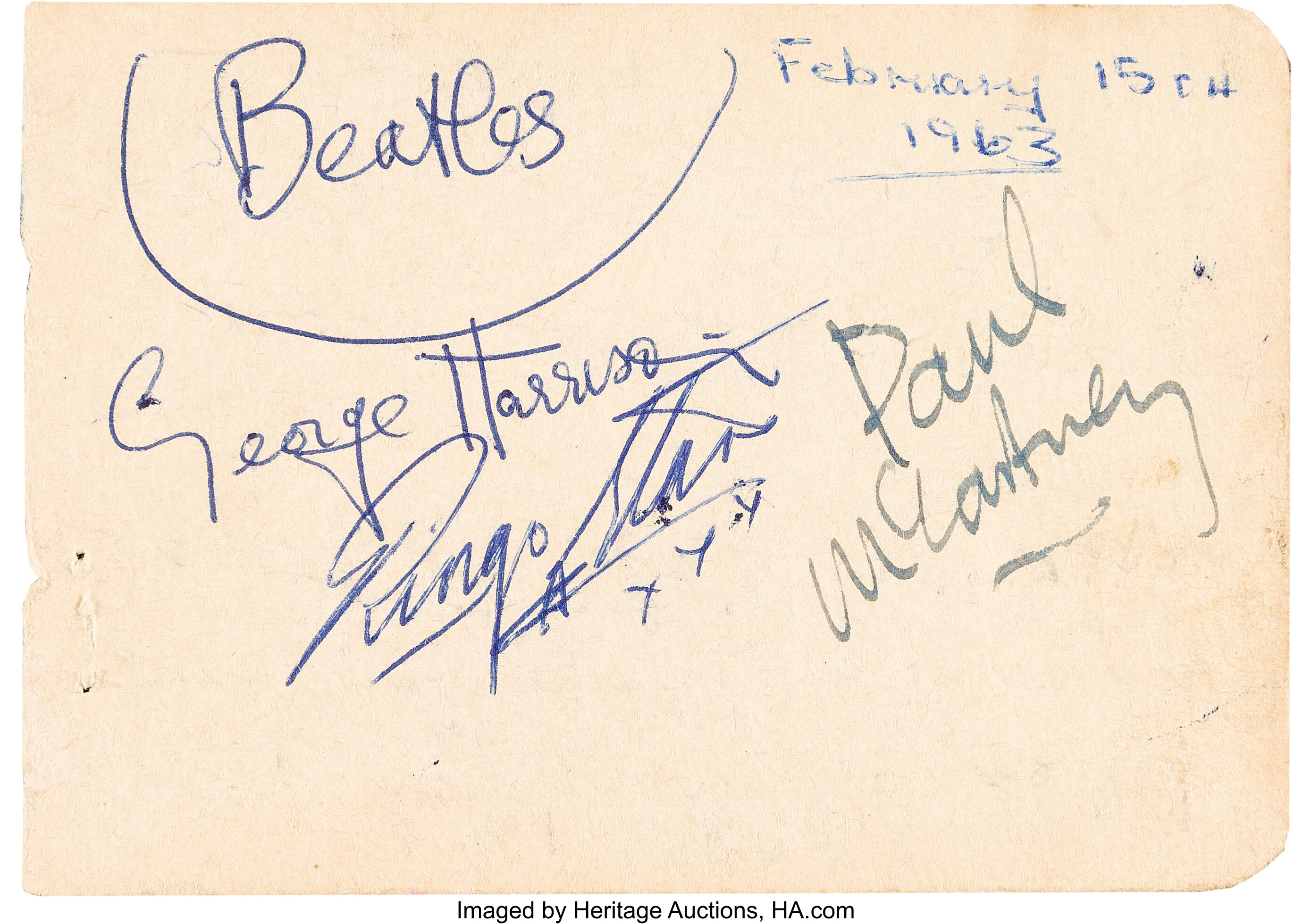 Beatles Autographs George Harrison, Paul McCartney and Ringo Starr