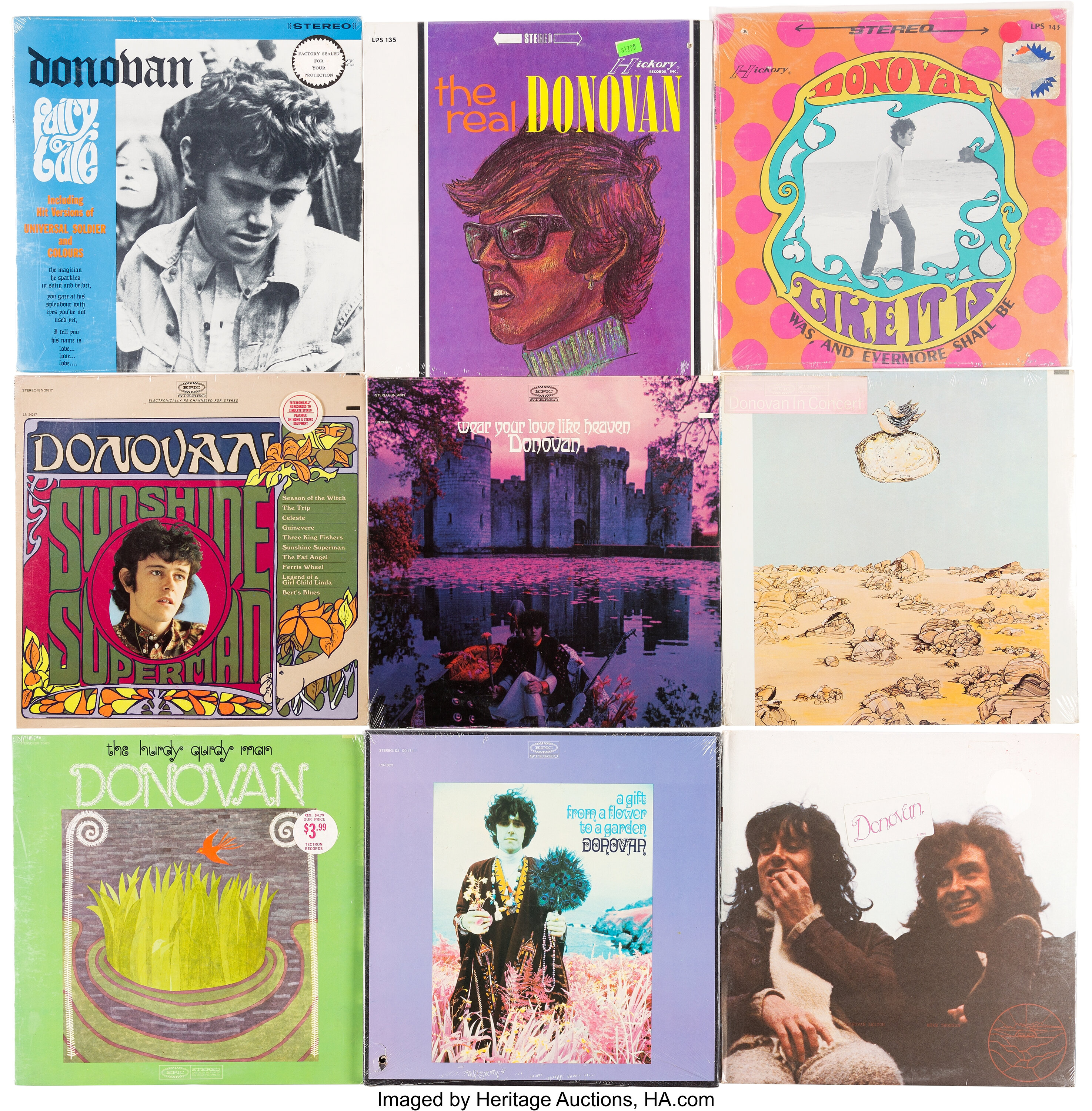 Donovan Sealed Album Group Of 9 (hickory And Epic, 1965-70).  