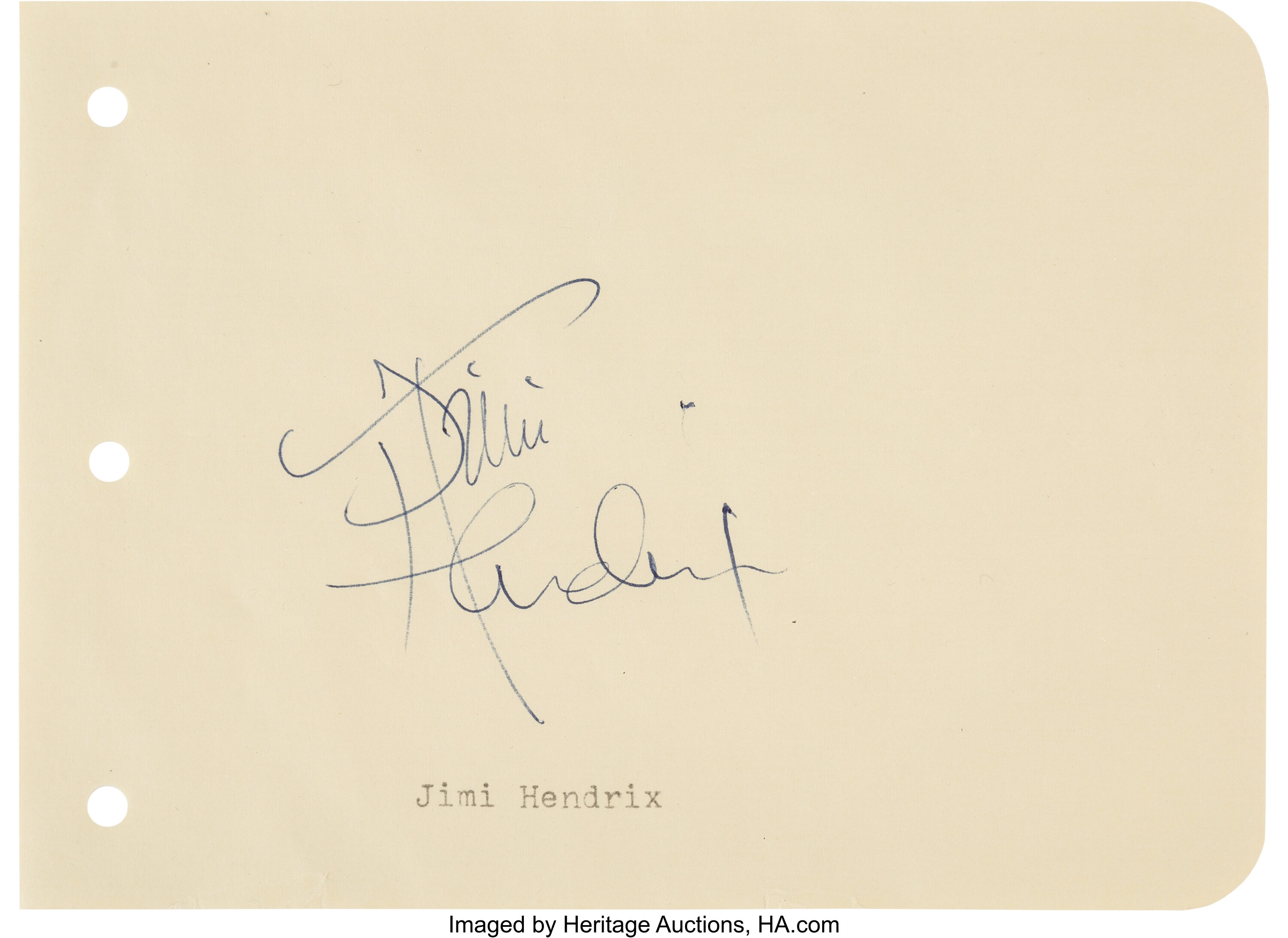 Jimi Hendrix Signed Autograph Page (circa 1967).... Music | Lot #89525 ...