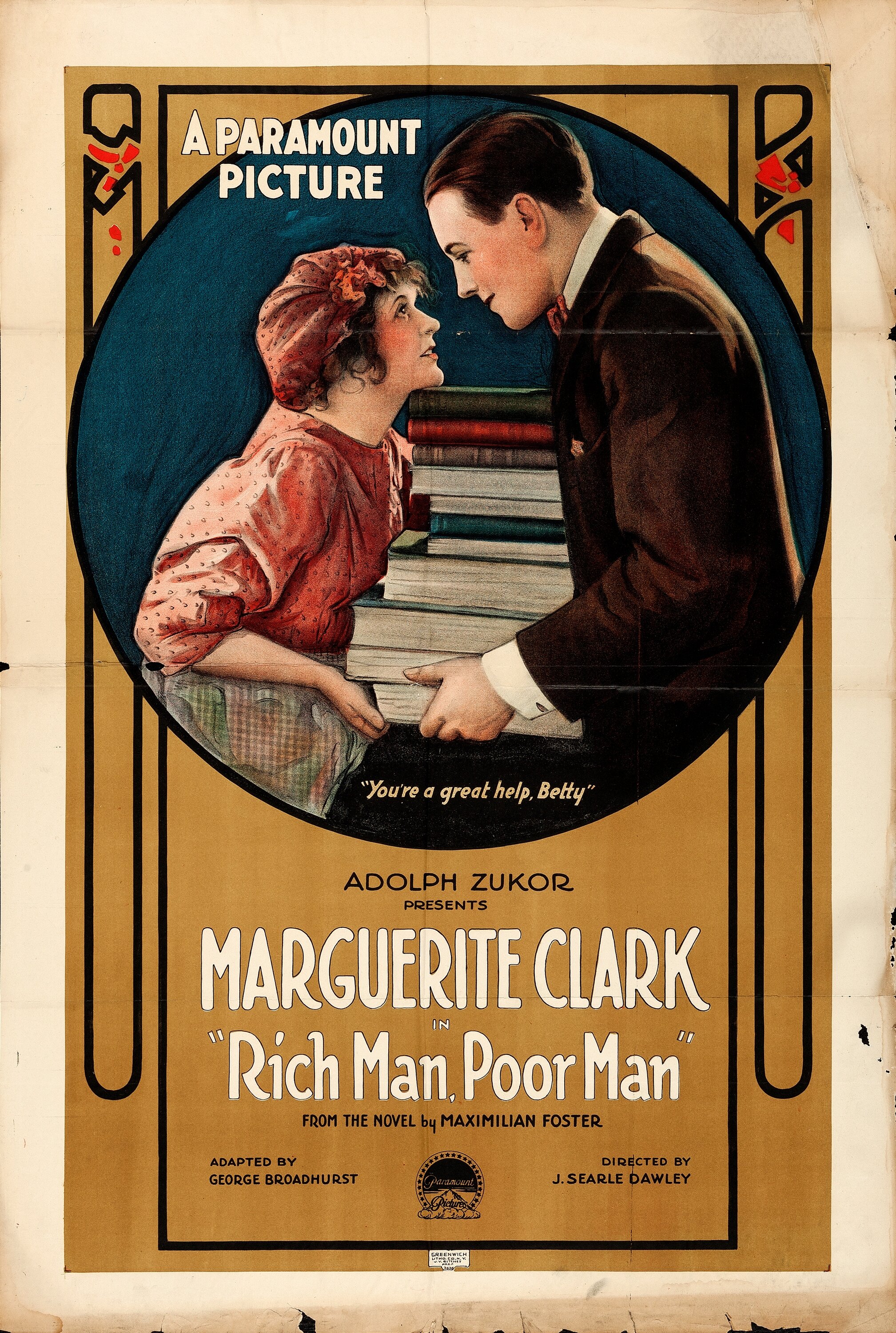 Rich Man Poor Man Paramount 1918 Folded Fine One Sheet Lot Heritage Auctions