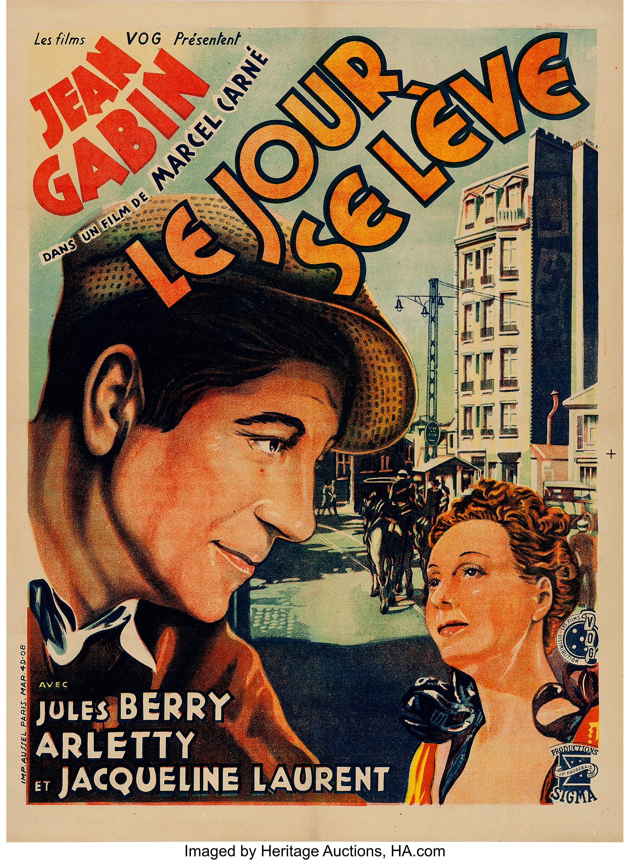 Vintage movie poster from 1939 Le Jour Se Leve Jean Gabin by FOG PARIS