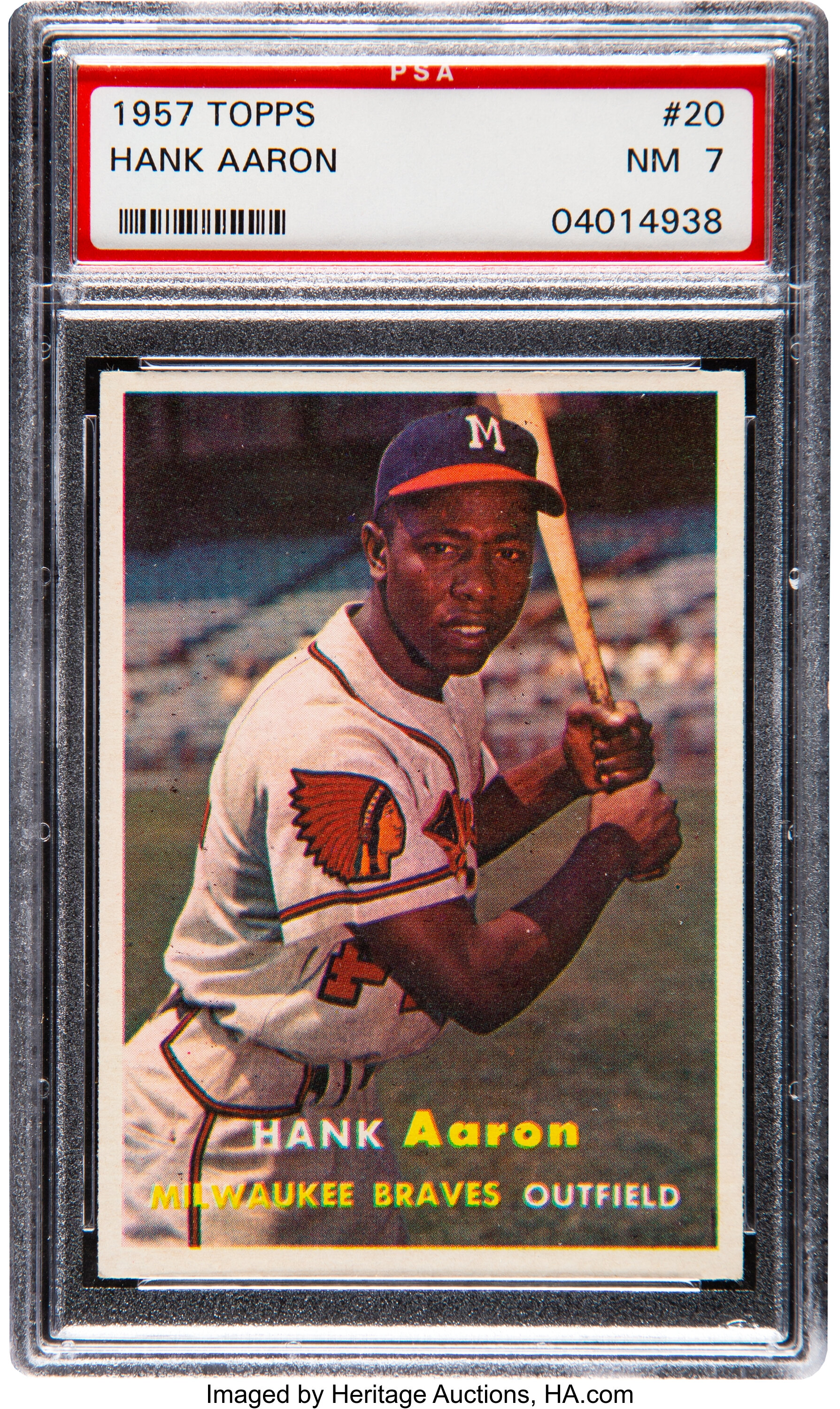 Sold at Auction: 1957 TOPPS BASEBALL #20 HANK AARON PSA NM 7