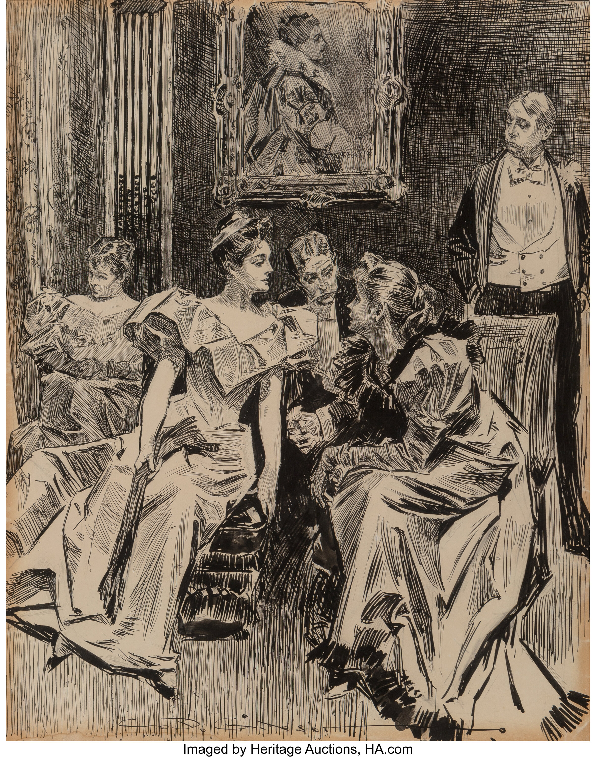 Charles Dana Gibson American 1867 1944 A Social Gathering Ink