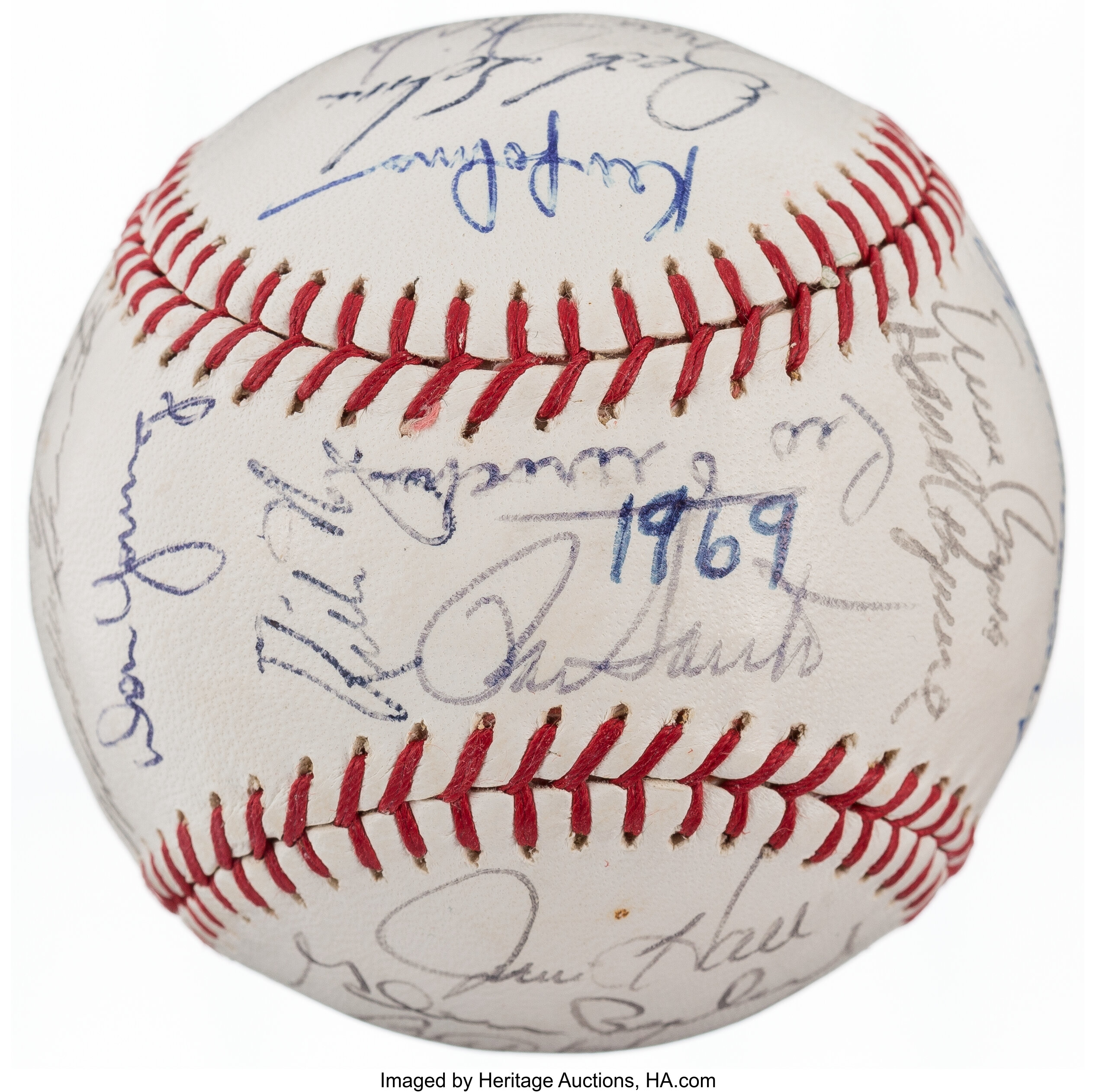 1969 Chicago Cubs Team Signed Baseball Ernie Banks Billy Williams