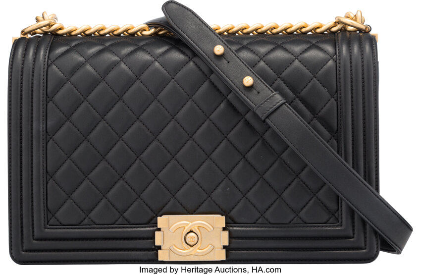 Chanel Black Quilted Calfskin Leather New Medium Boy Bag with Aged, Lot  #58210