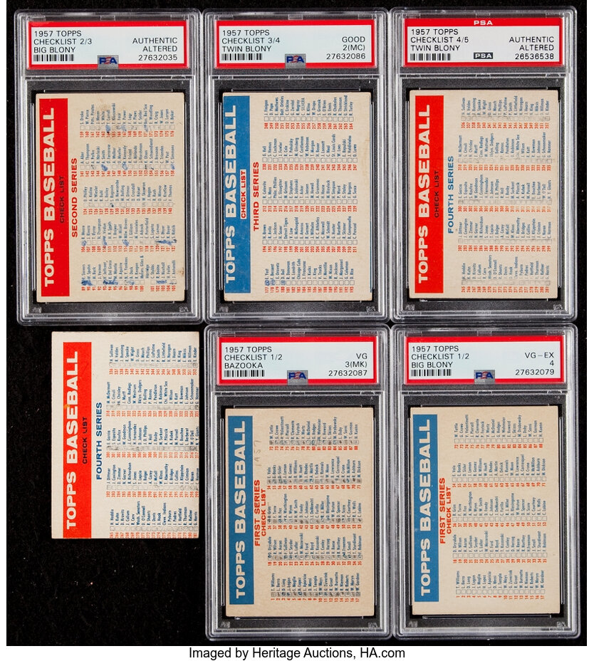 1957 Topps Baseball Checklist Collection 6 Baseball Cards Lots Lot 42024 Heritage Auctions