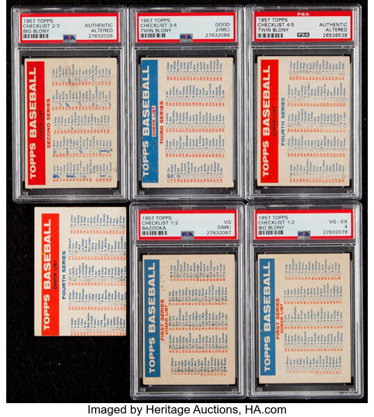 1957 Topps Baseball Checklist Collection 6 Baseball Cards