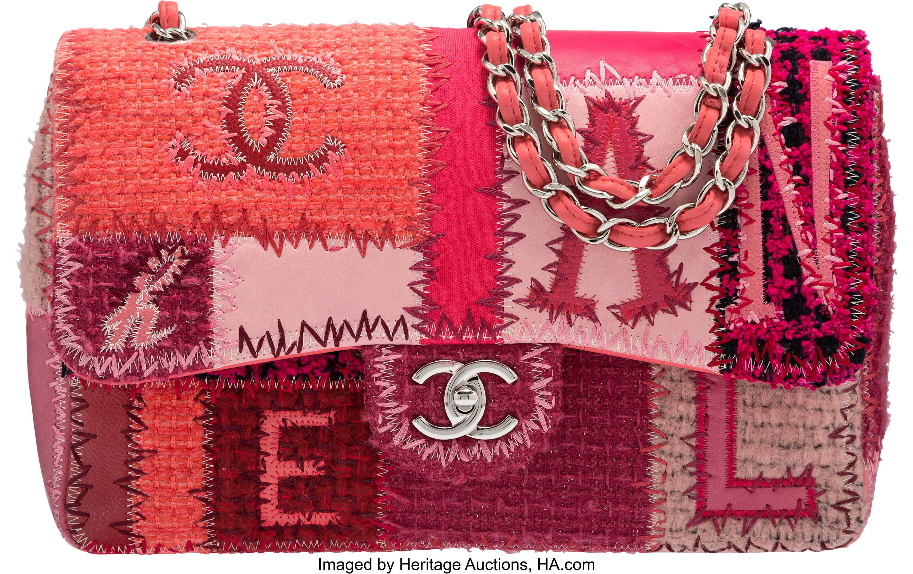 CHANEL Tweed Patchwork Jumbo Single Flap Pink 906054