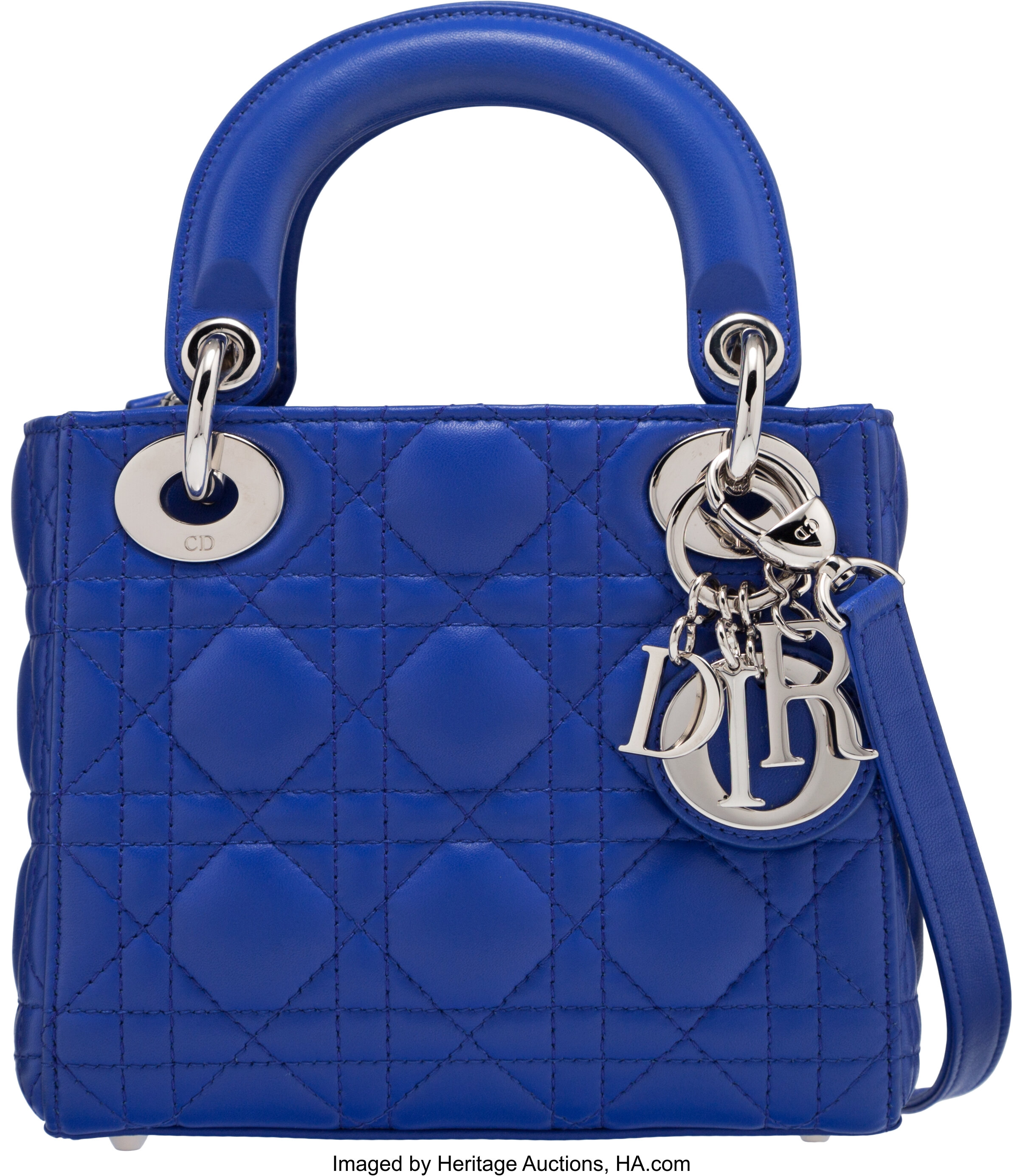 Luxury women's bags - Lady Dior blue leather mini quilted clutch bag