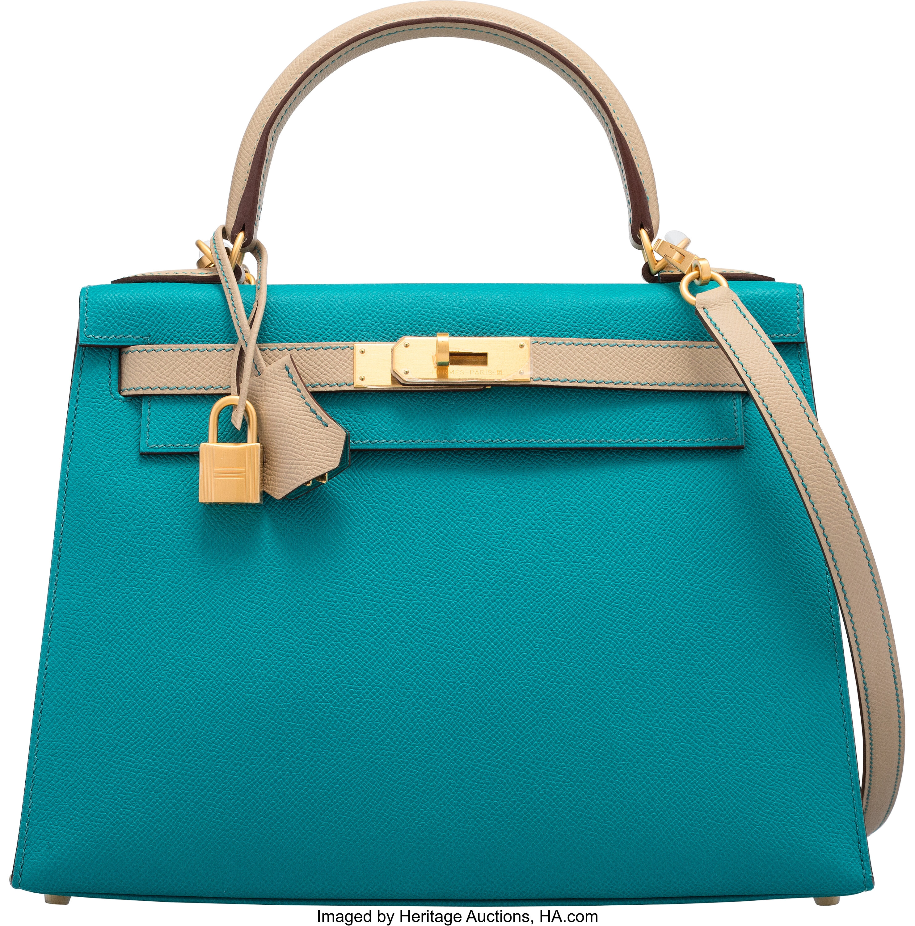 HERMES KELLY Paon Blue 32cm with silver hardware