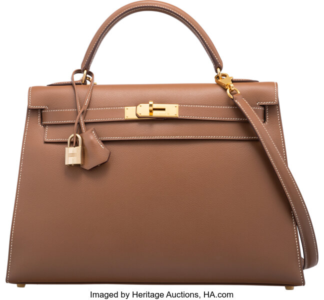 Hermes Kelly 32 Sellier Bag Vintage Sable Ardennes Leather Gold Hardware at  1stDibs