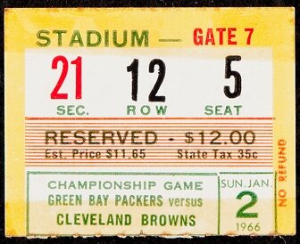 Lot Detail - 1965 Green Bay Packers Cleveland Browns NFL Championship Game  Lambeau Field Ticket Stub