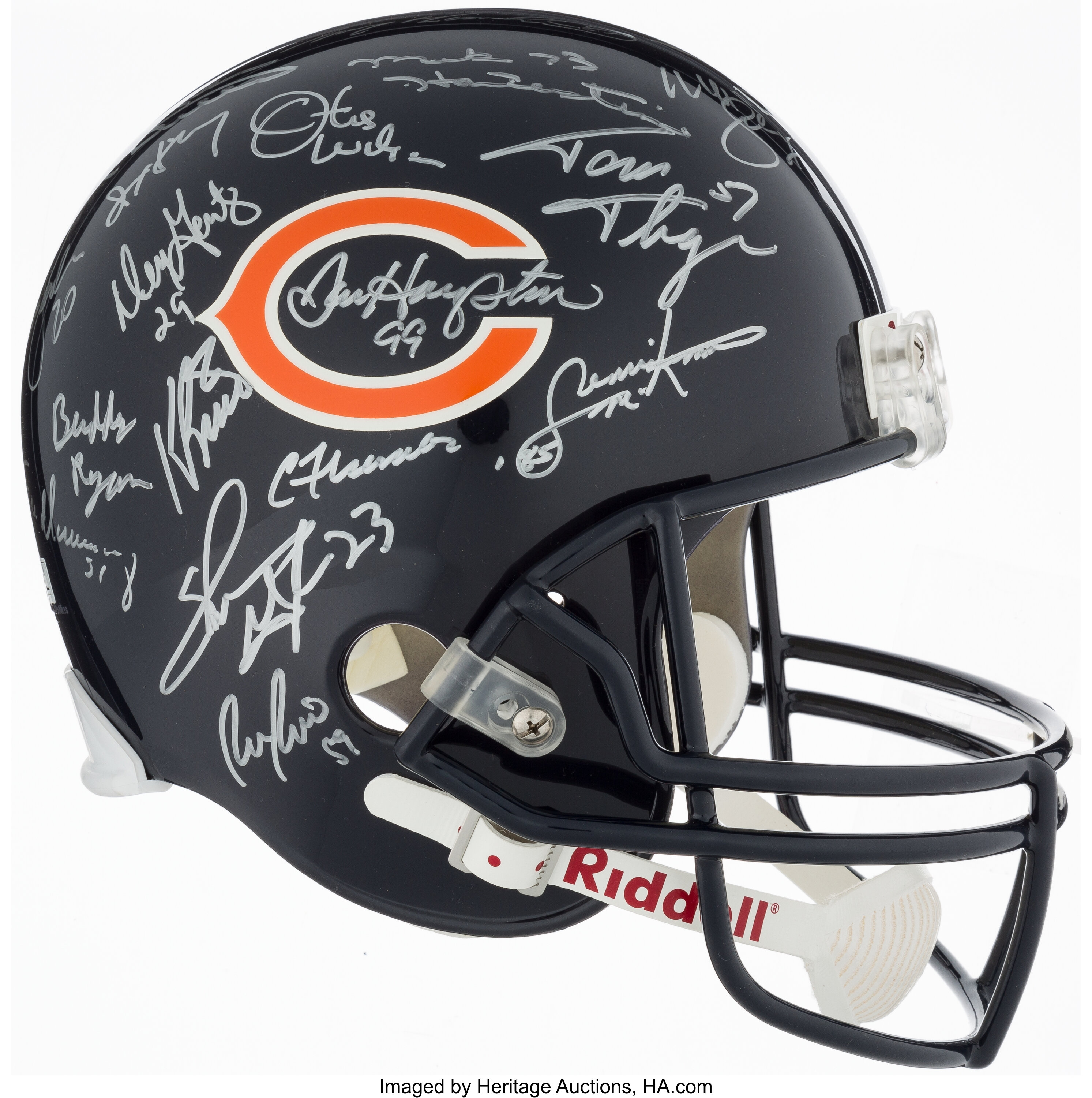 1985 Chicago Bears Team-Signed Riddell Flat White Alternate Revolution  Speed Authentic Helmet - 28 Signatures