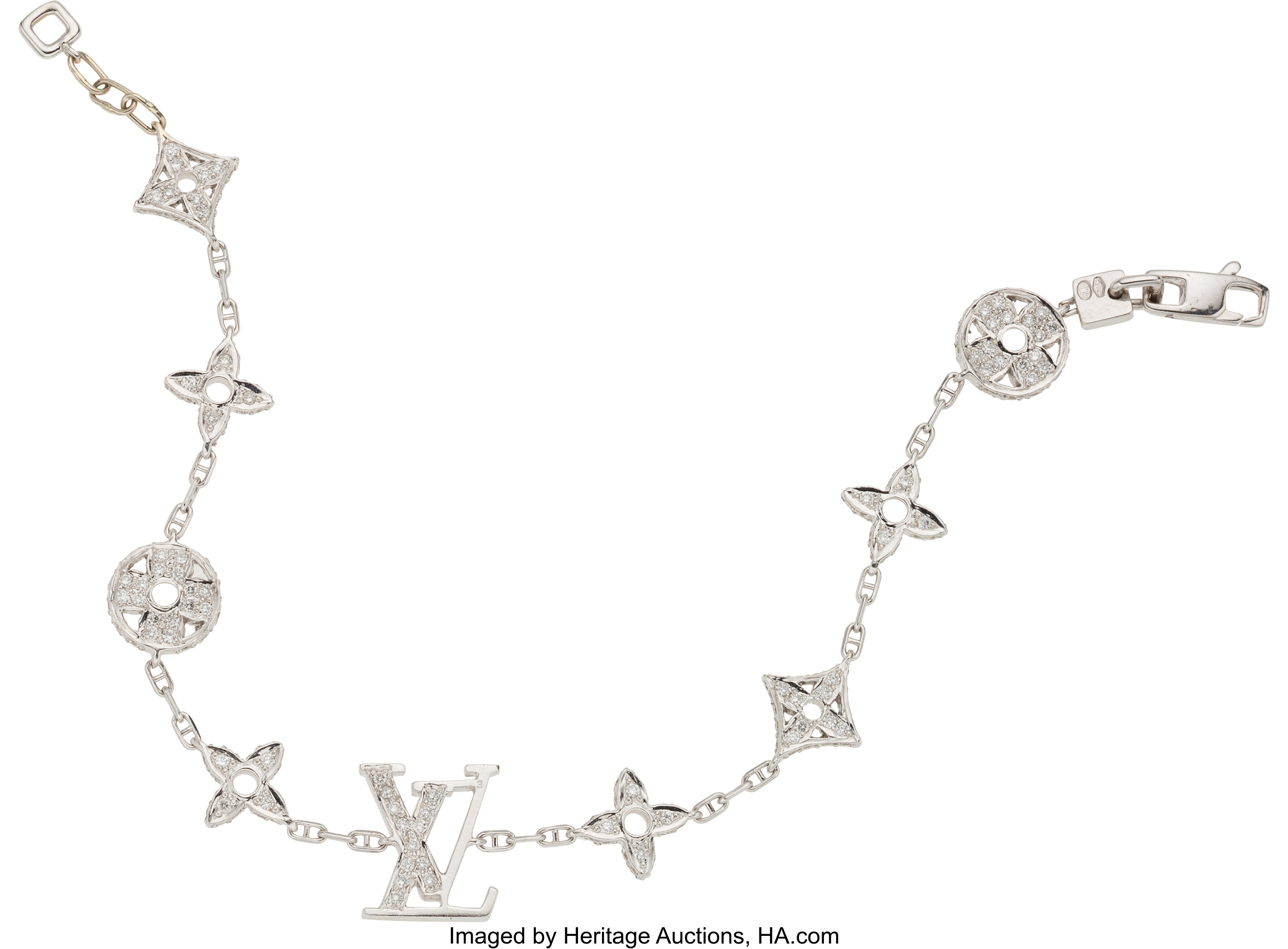 Louis Vuitton 18K White Gold & Diamond Monogram Bracelet.