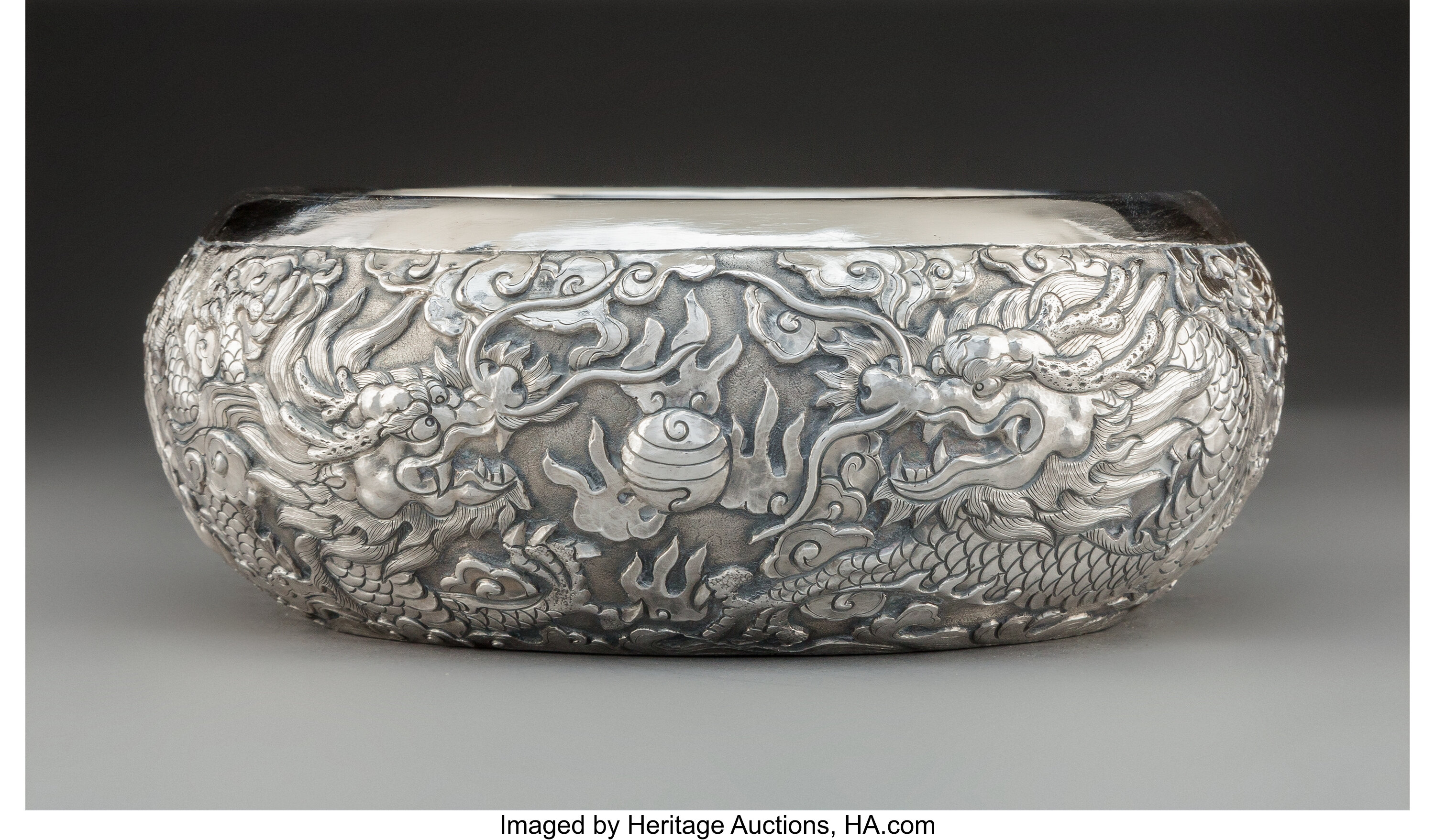 A Miyamoto Shoko Repoussé Silver Bowl, Tokyo, late 19th-early 