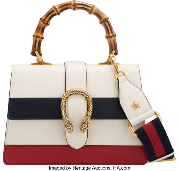 Gucci Blue/White/Red Leather Dionysus Medium Top Handle Bag